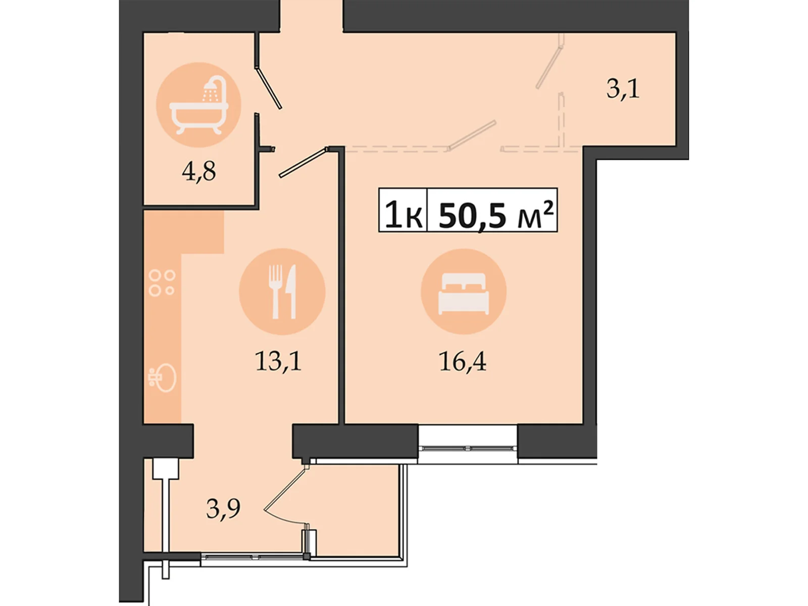 Продается 1-комнатная квартира 50.5 кв. м в Слобожанском, ул. Семейная, 3 - фото 1