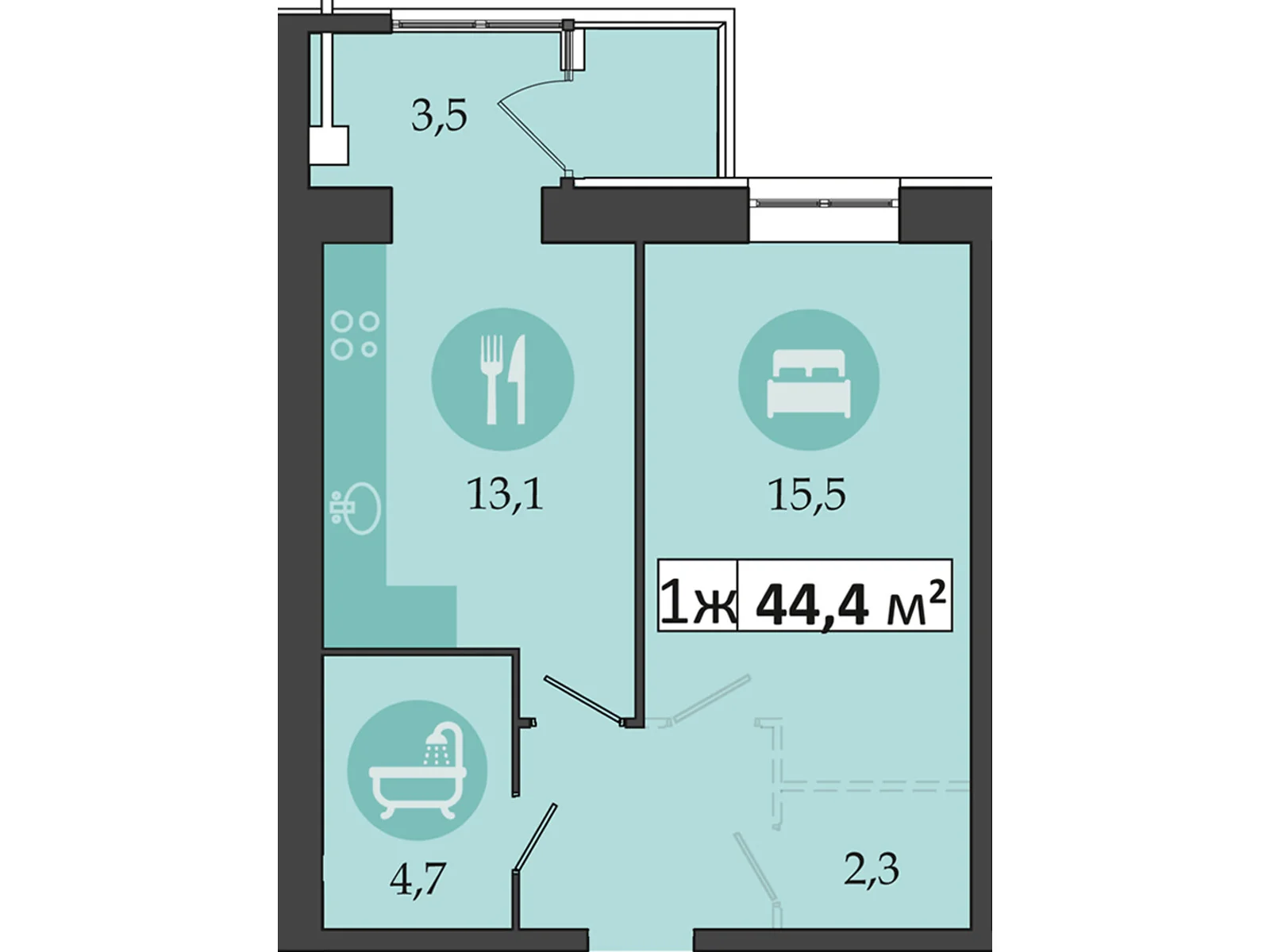 Продается 1-комнатная квартира 44.4 кв. м в Слобожанском, ул. Семейная, 3