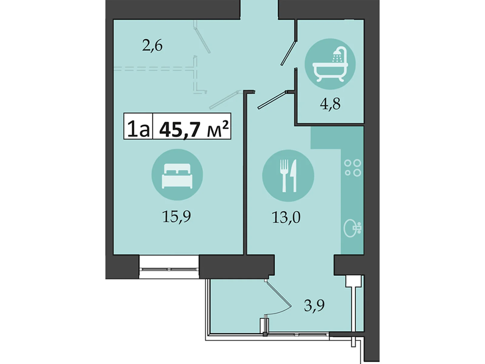 Продається 1-кімнатна квартира 45.7 кв. м у Слобожанському, цена: 32193 $