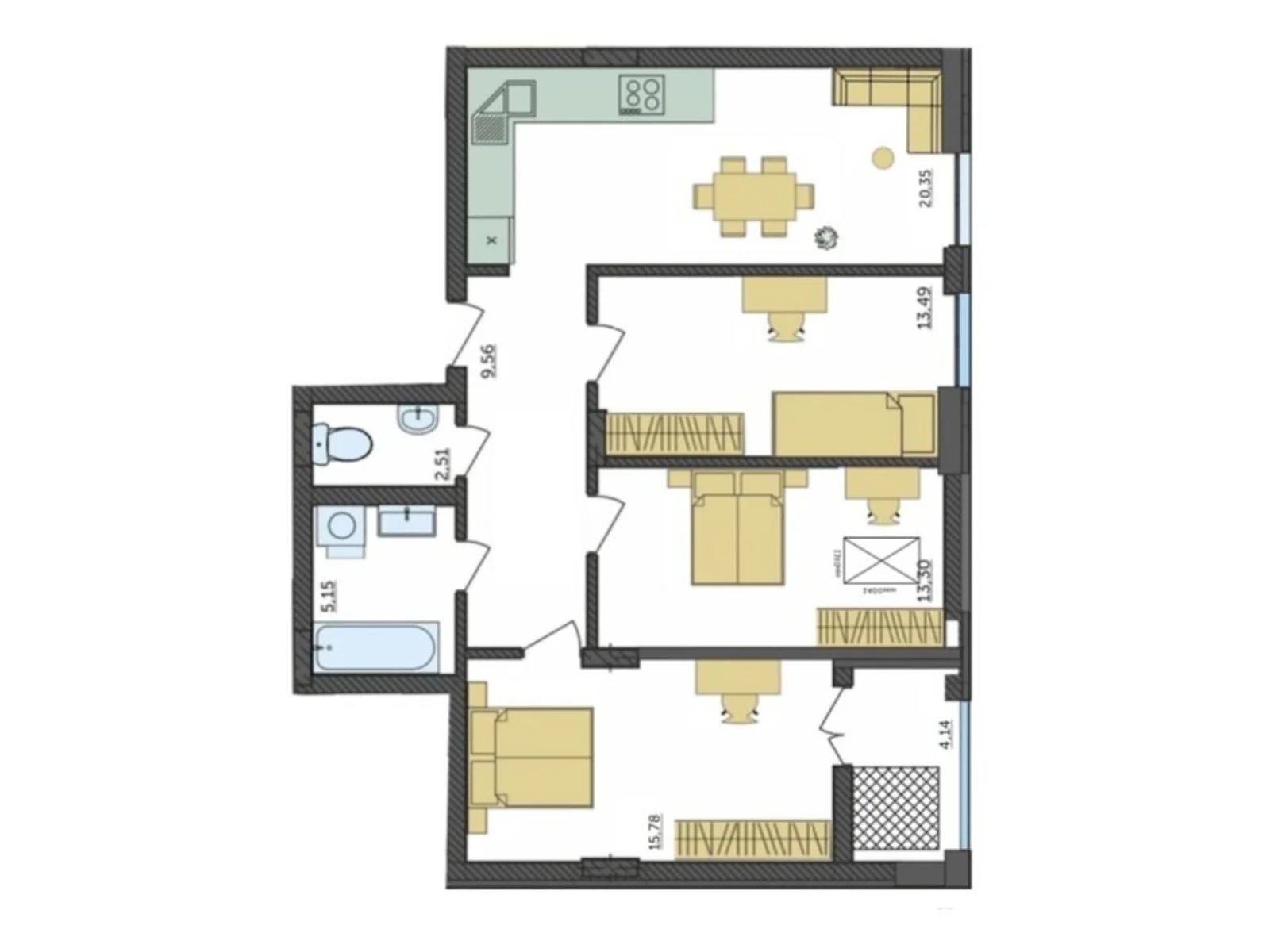 Продается 3-комнатная квартира 82.64 кв. м в Струмовке, цена: 57619 $