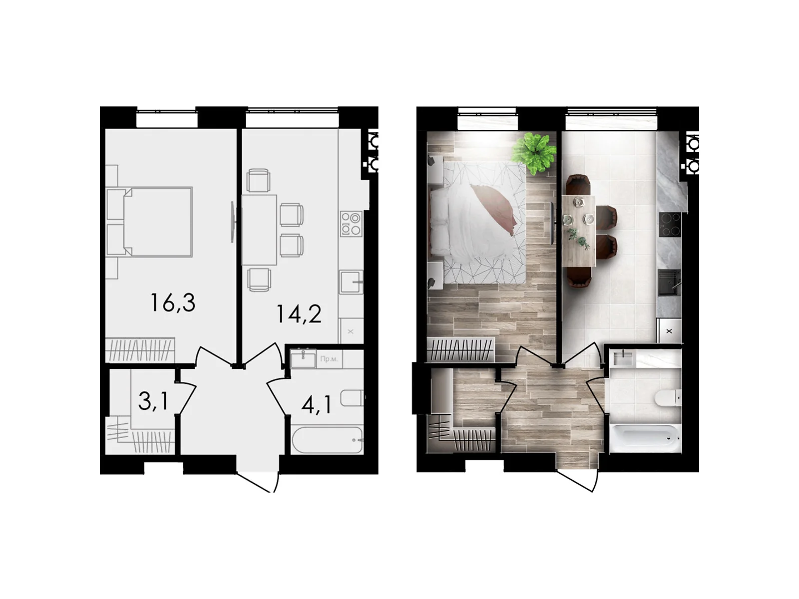 Продается 1-комнатная квартира 42.5 кв. м в Виннице - фото 1