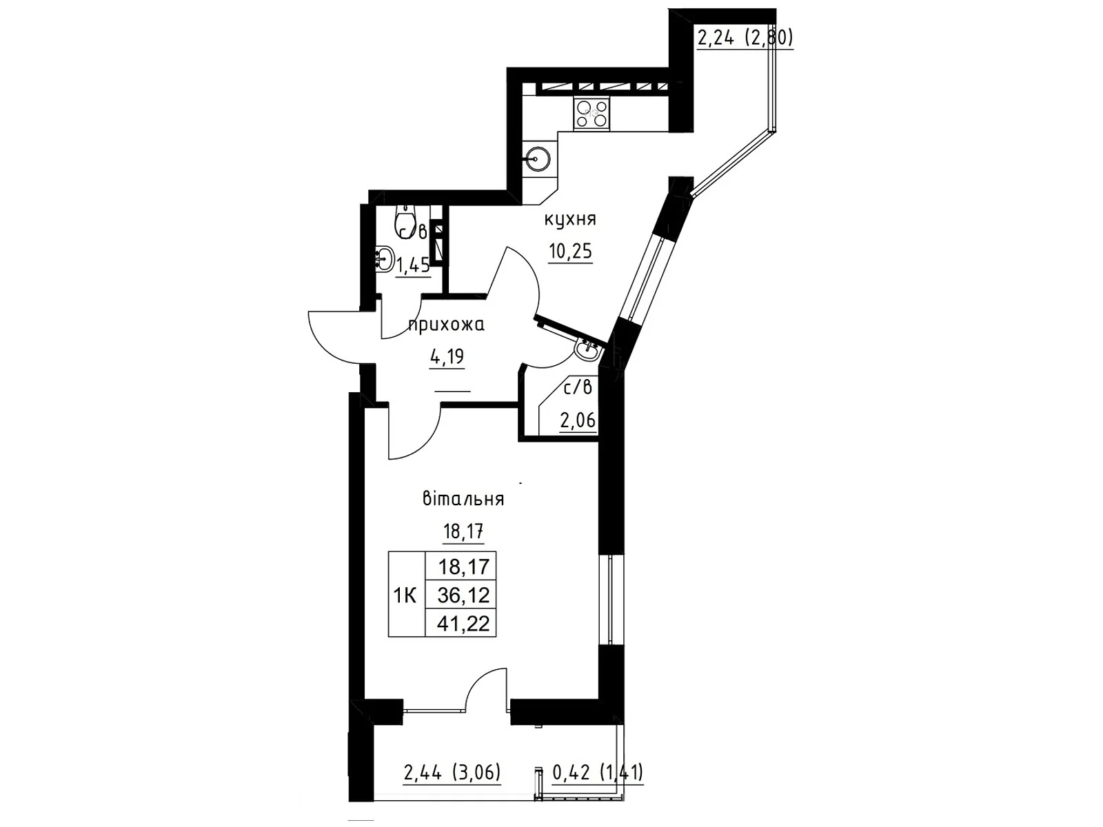 1-комнатная квартира 41.22 кв. м в Тернополе, цена: 41220 $