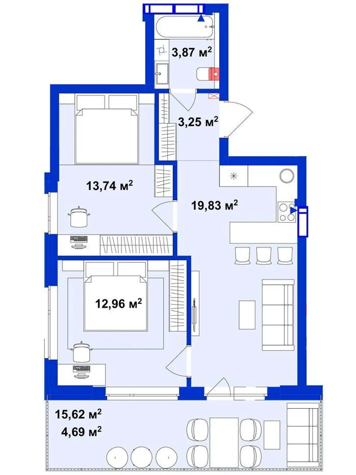 Продается 2-комнатная квартира 58.7 кв. м в Ирпене, ул. Украинская