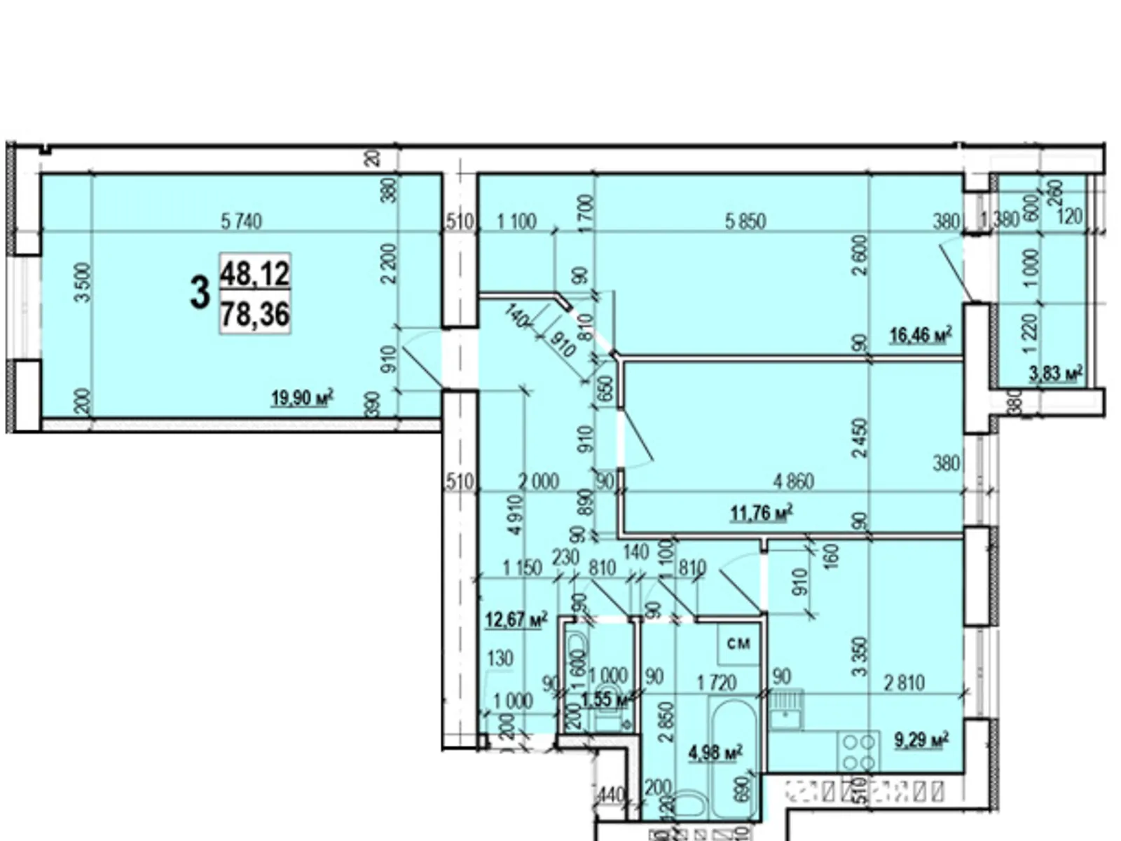 Продается 3-комнатная квартира 78.36 кв. м в Харькове, ул. Мира, 41