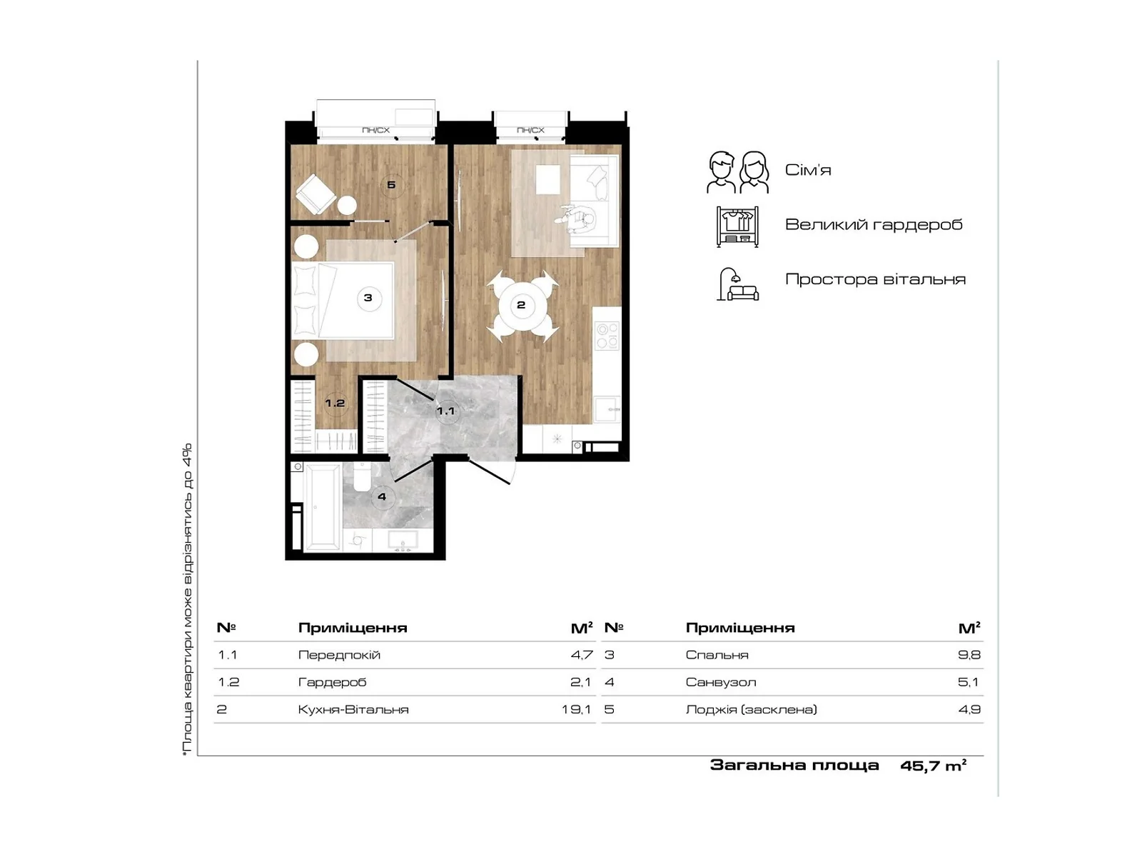 Продается 1-комнатная квартира 45.7 кв. м в Буче, ул. Петра Дорошенка, 4 - фото 1