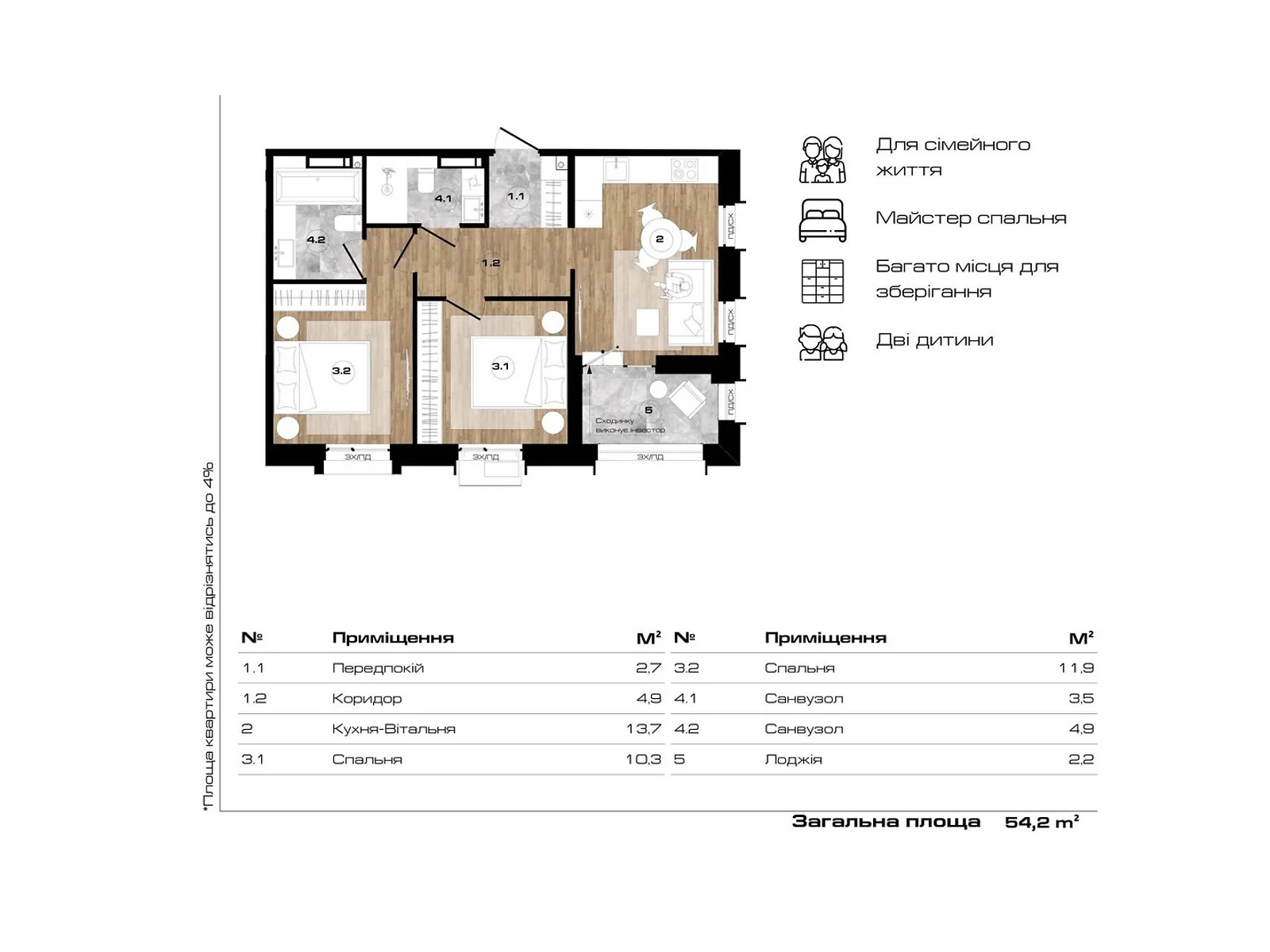 Продается 2-комнатная квартира 54.2 кв. м в Буче, ул. Петра Дорошенка, 4 - фото 1
