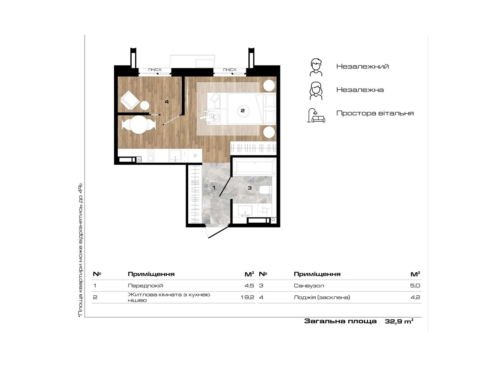 Продается 1-комнатная квартира 32.9 кв. м в Буче,  - фото 1