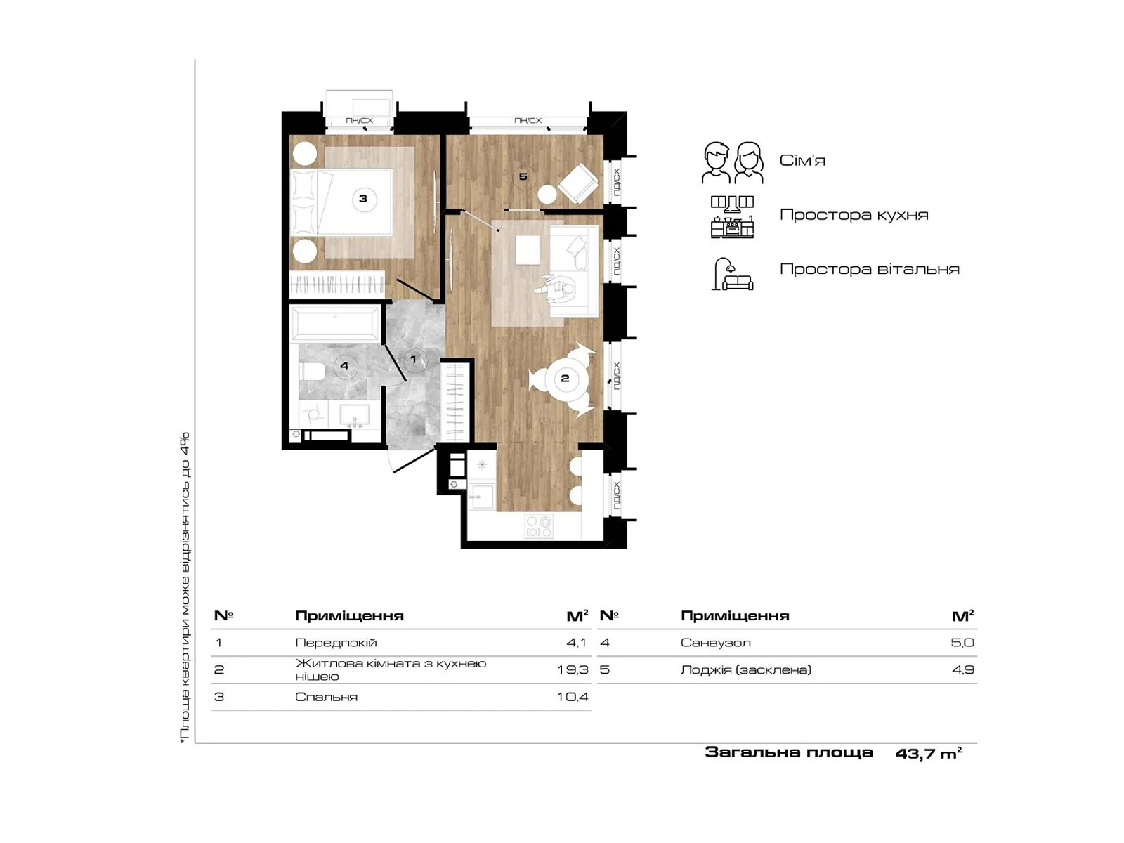 Продается 1-комнатная квартира 43.7 кв. м в Буче, ул. Ивана Выговского