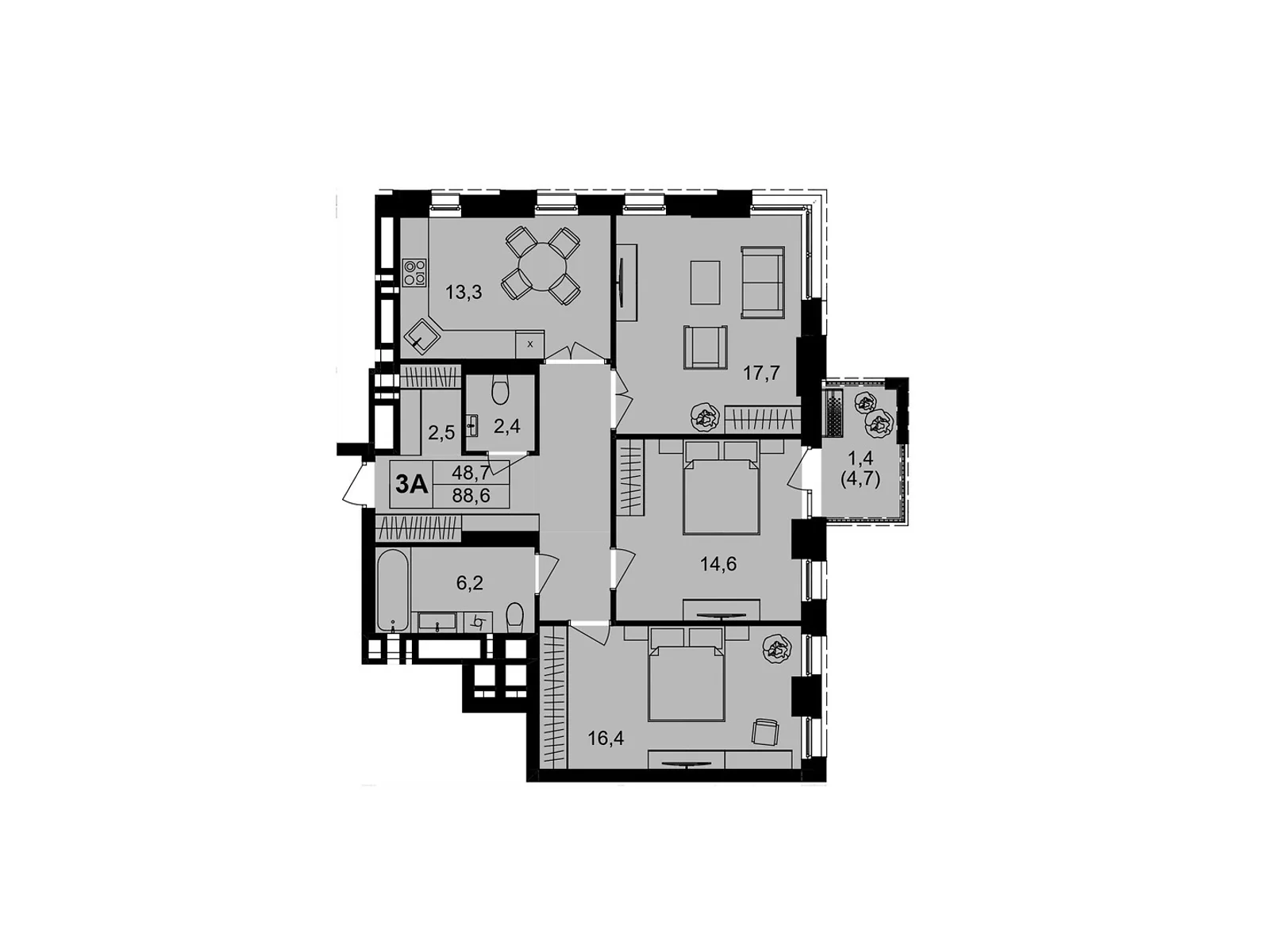 Продается 3-комнатная квартира 88.6 кв. м в Виннице, пер. Кирпичный, 12