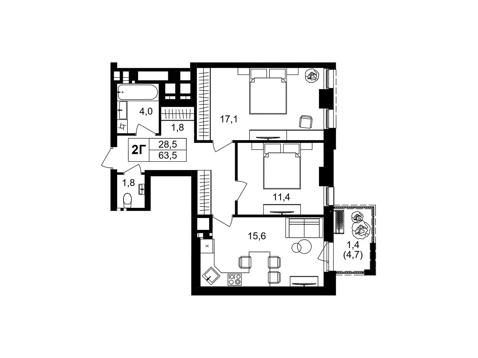 Продается 2-комнатная квартира 63.3 кв. м в Виннице, пер. Кирпичный, 12