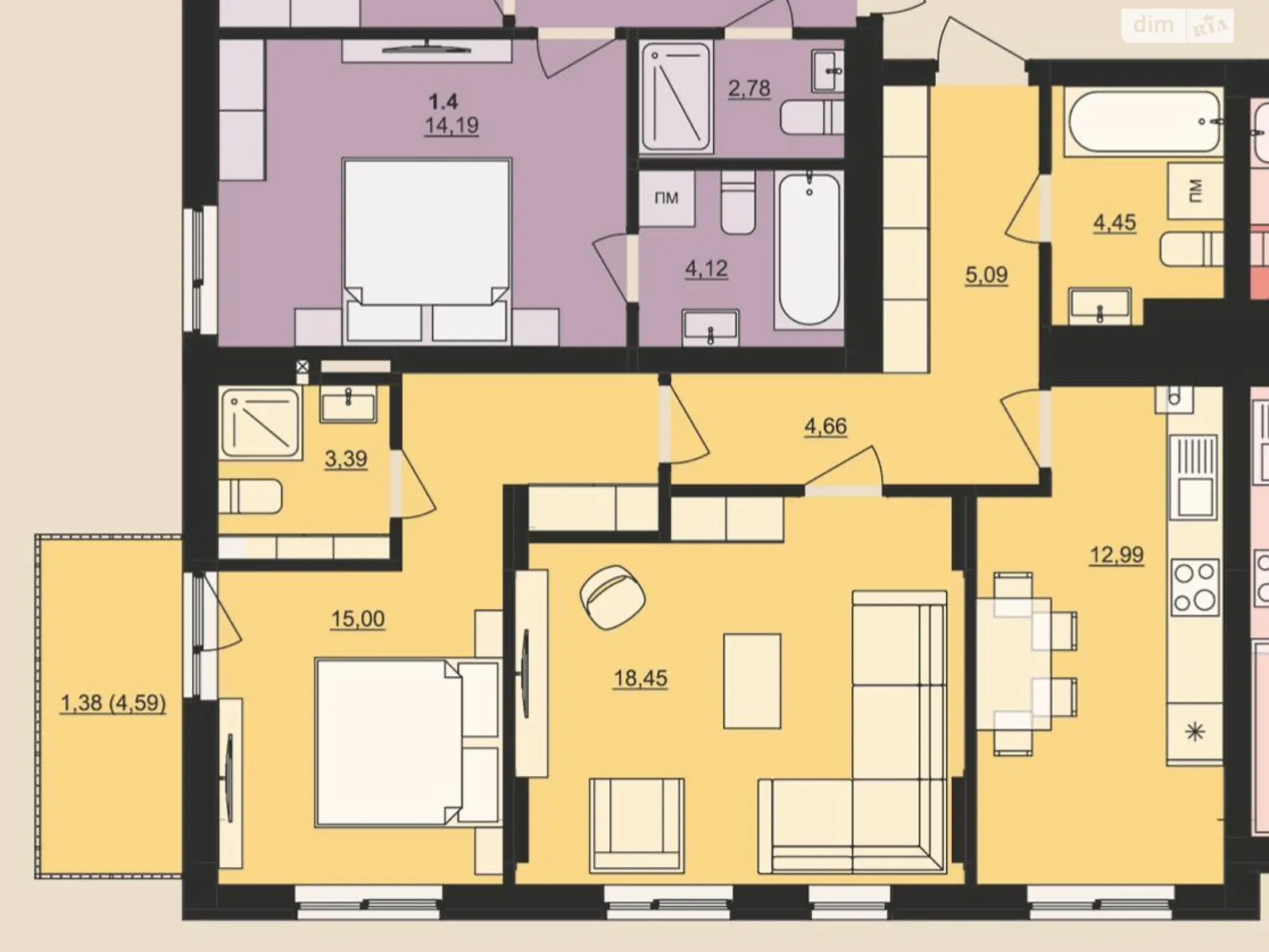 Продается 2-комнатная квартира 65.37 кв. м в Львове - фото 4