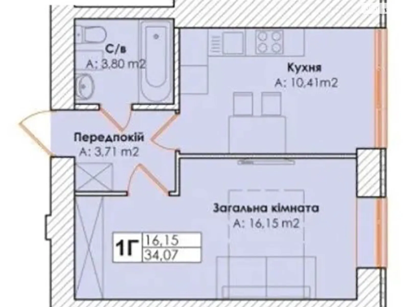 Продається 1-кімнатна квартира 34 кв. м у Гостомелі, вул. Остромирська, 49Г - фото 1