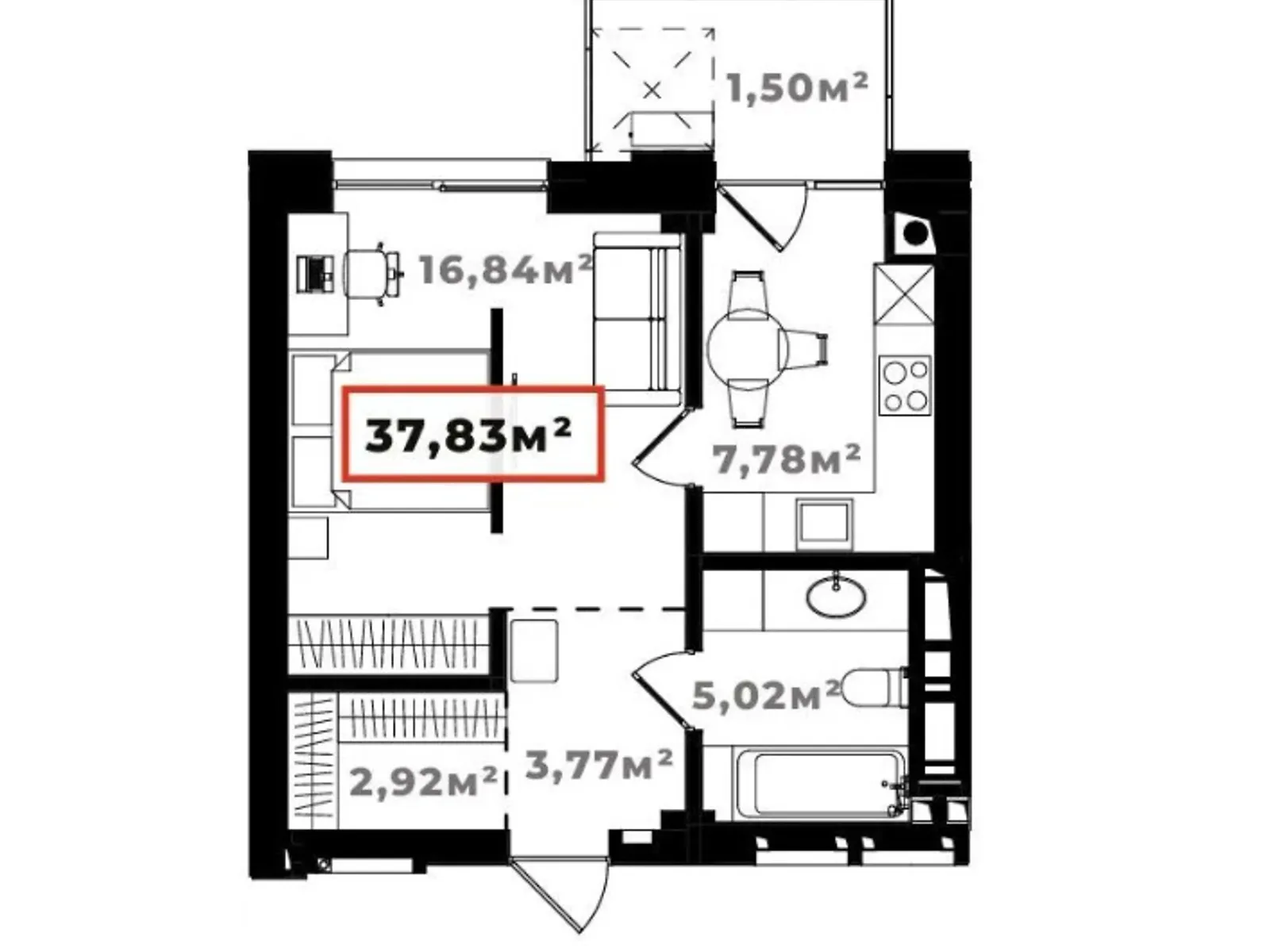 Продается 1-комнатная квартира 37.83 кв. м в Ивано-Франковске, ул. Солнечная