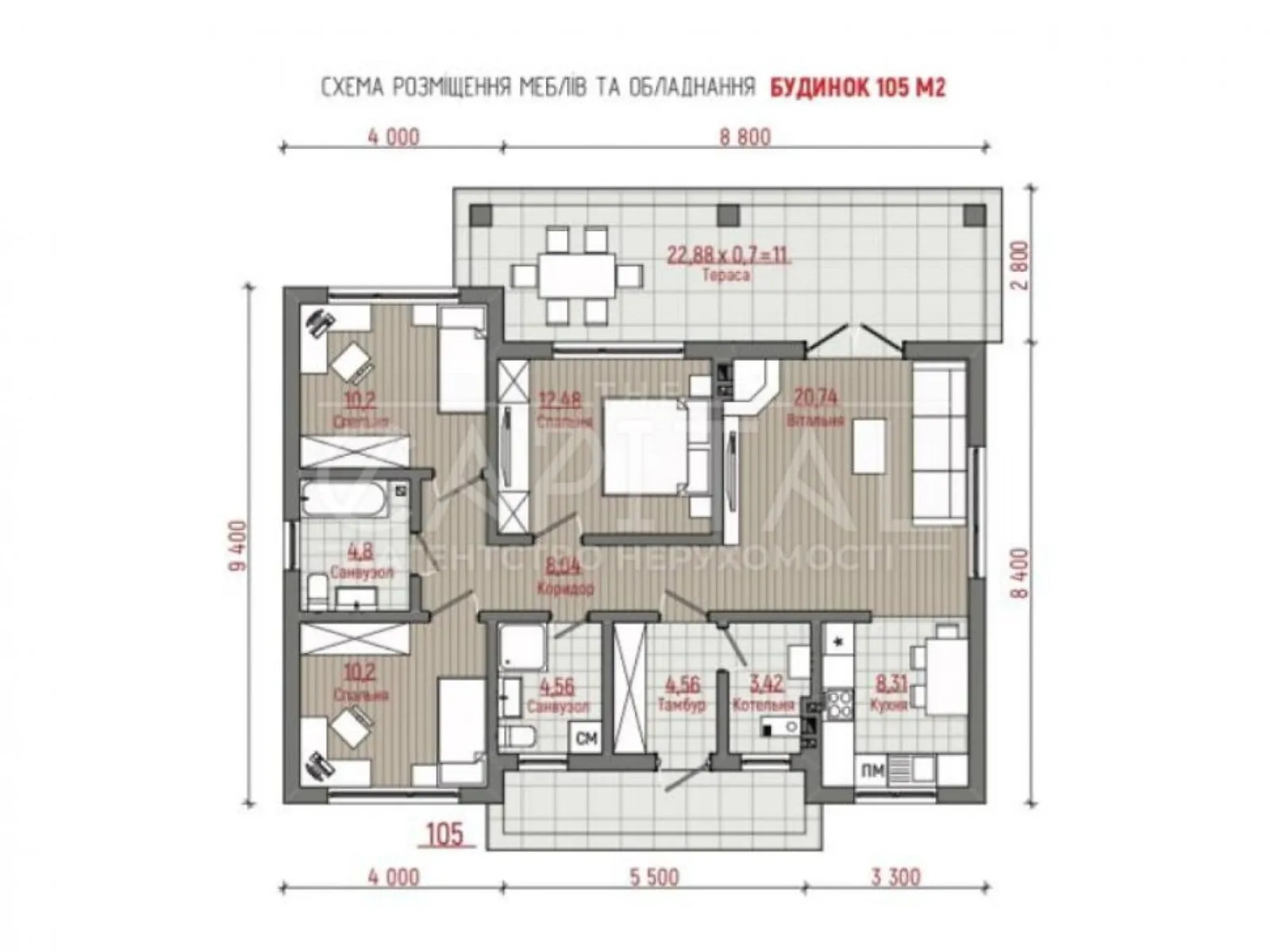 Продается одноэтажный дом 105 кв. м с участком, цена: 102000 $