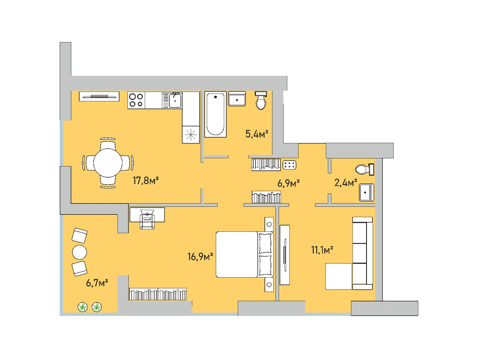 Продается 2-комнатная квартира 67.2 кв. м в Варашу, ул. Парковая, 10 - фото 1