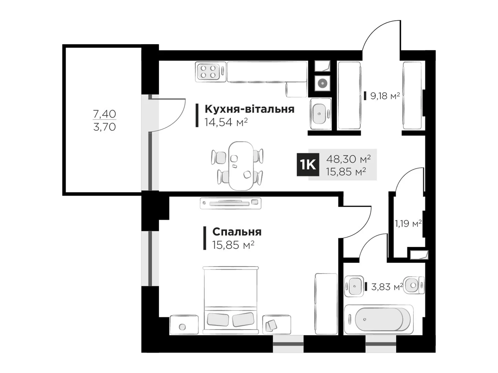 Продается 1-комнатная квартира 49.93 кв. м в Львове, ул. Пасечная, 166