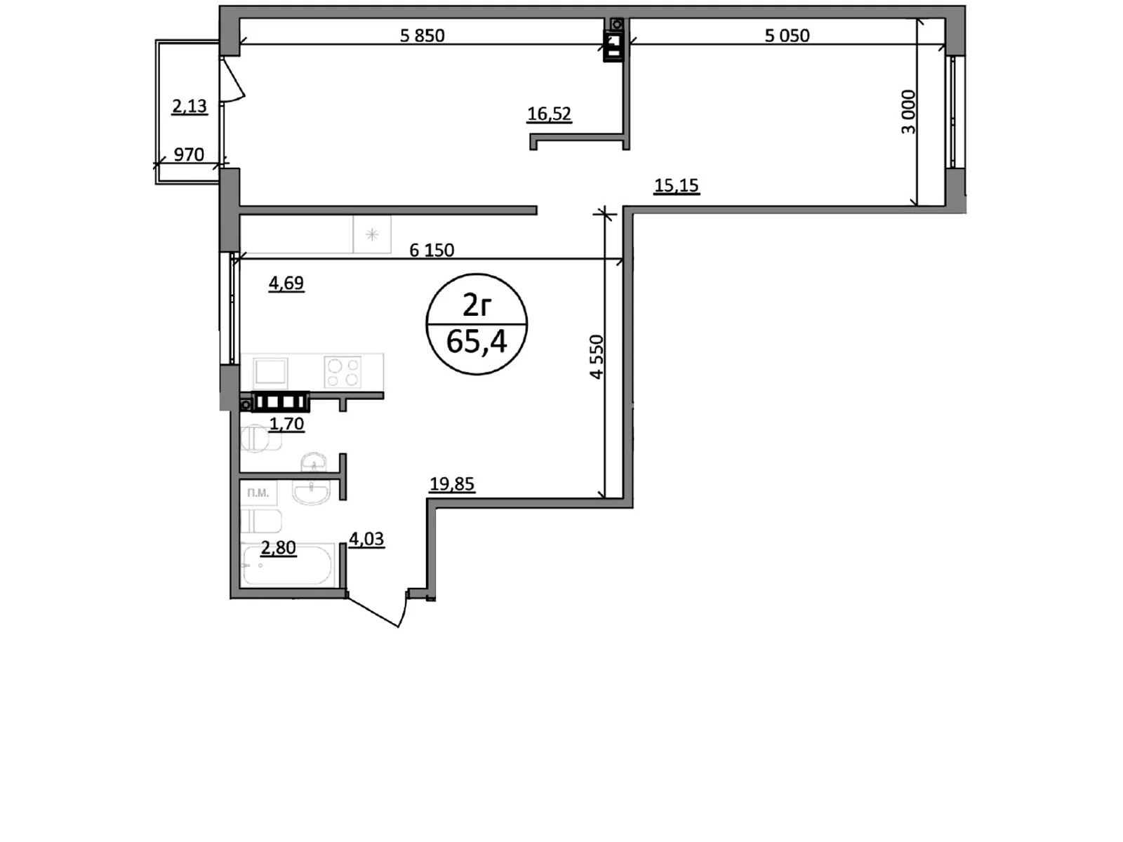 Продается 2-комнатная квартира 65.4 кв. м в Басовке, цена: 44472 $ - фото 1