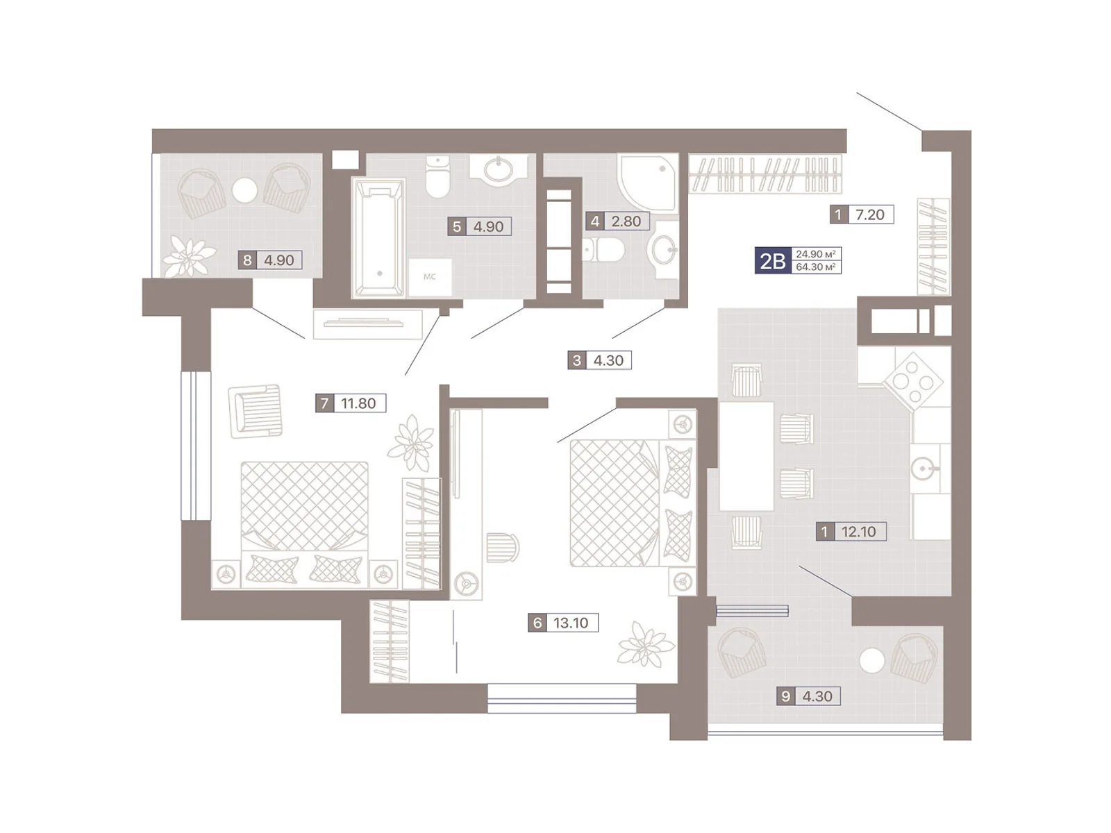 Продается 2-комнатная квартира 64.3 кв. м в Киеве, ул. Половецкая, 4