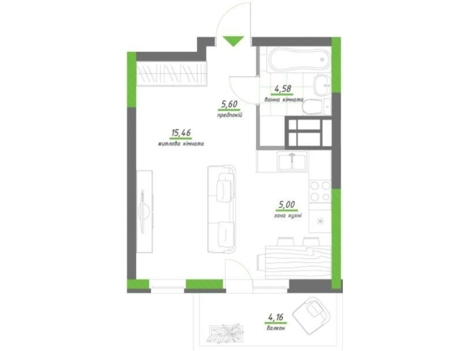 Продается 1-комнатная квартира 34.8 кв. м в Киеве, ул. Победы, 67