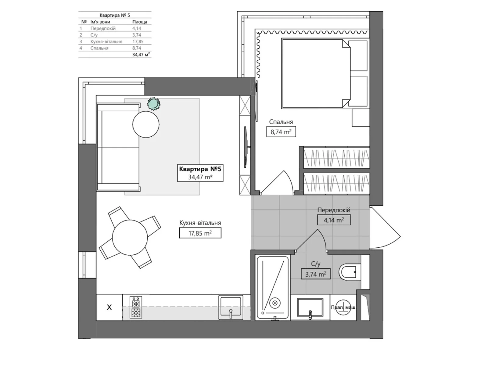 Продается 1-комнатная квартира 34.47 кв. м в Петропавловском, цена: 22406 $ - фото 1