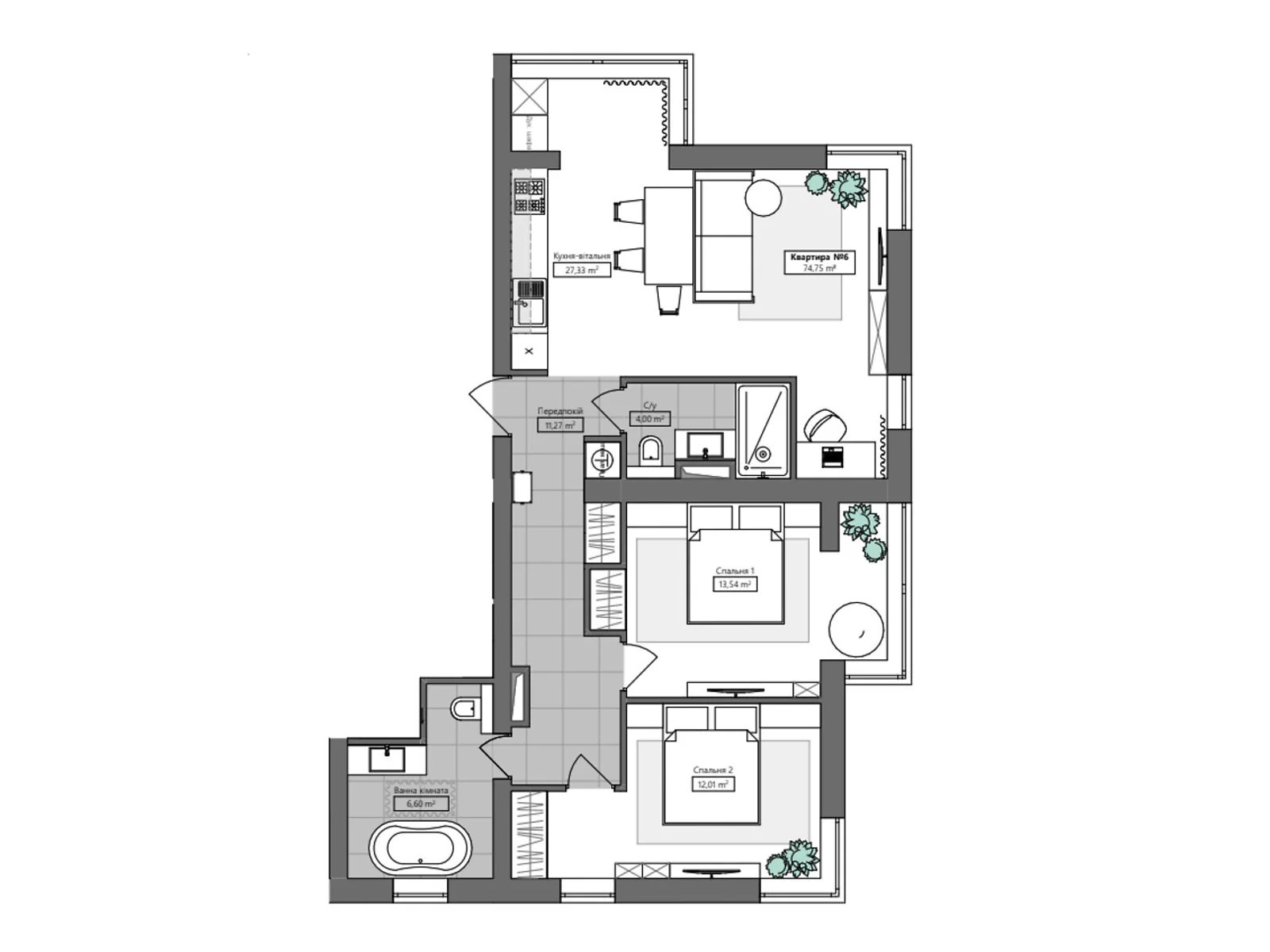 Продается 2-комнатная квартира 74.75 кв. м в Петропавловском, цена: 44850 $ - фото 1