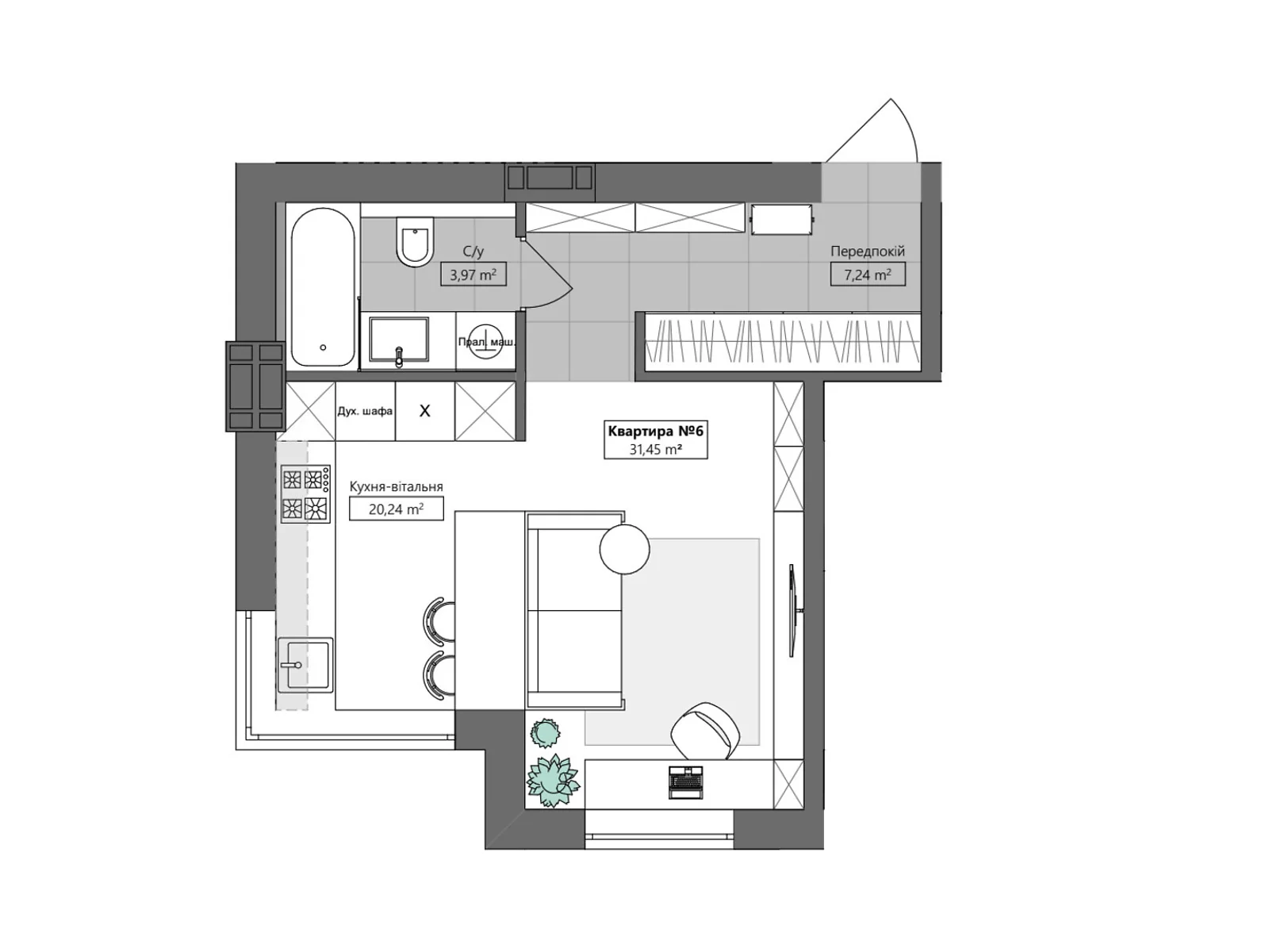 Продается 1-комнатная квартира 31.45 кв. м в Петропавловском, ул. Счастливая, 1 - фото 1