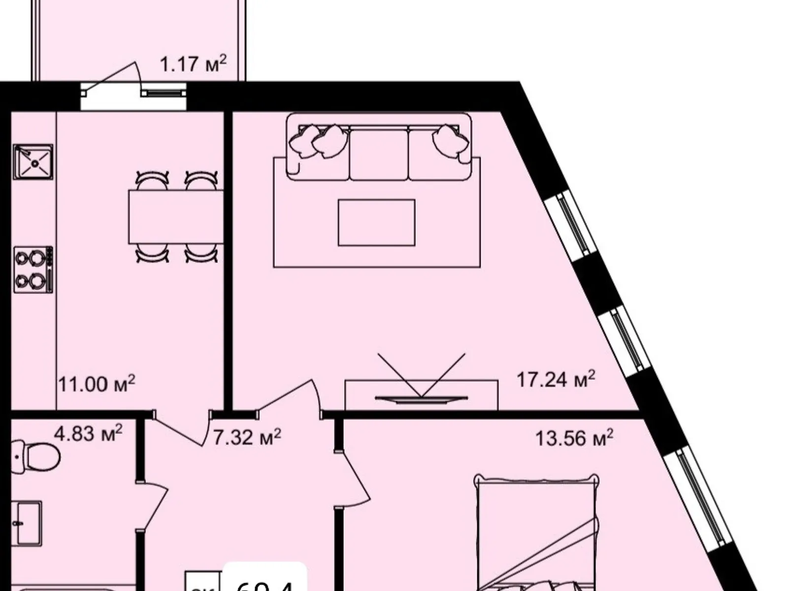 2-кімнатна квартира 61 кв. м у Тернополі, вул. Шпитальна, 22