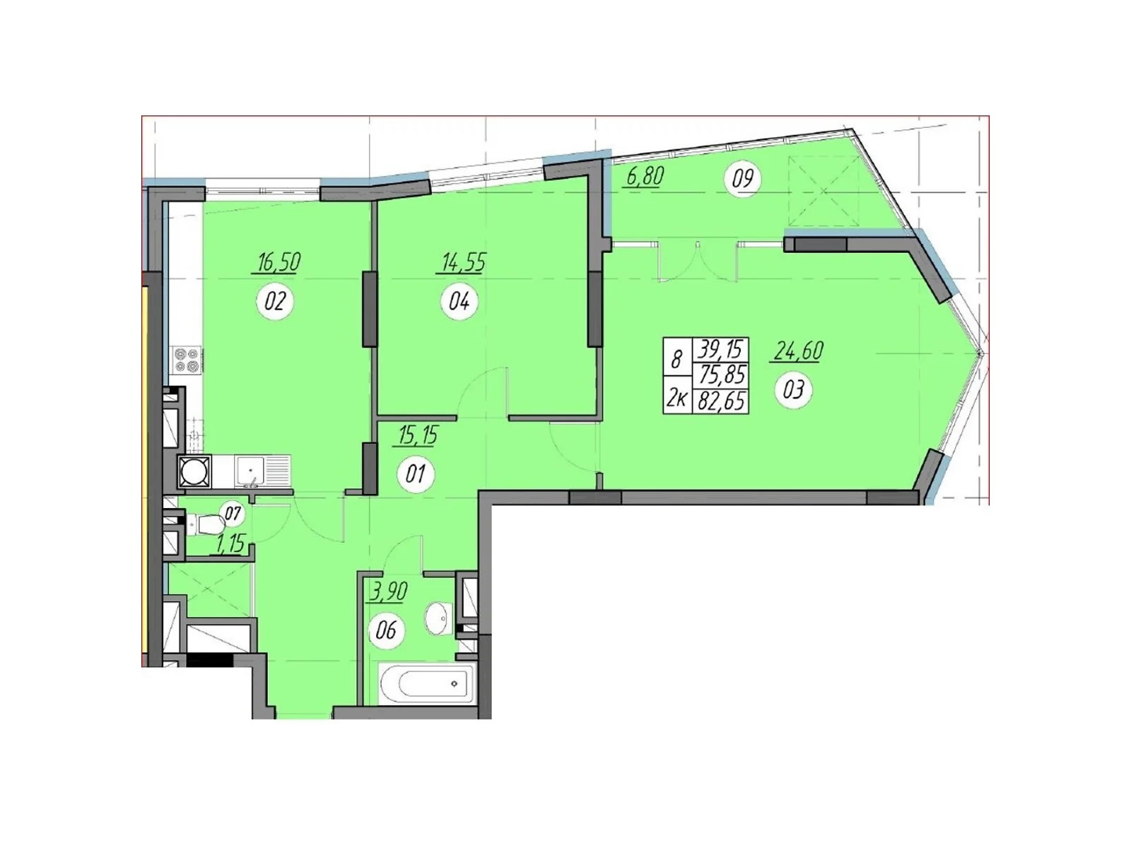 2-кімнатна квартира 82.65 кв. м у Тернополі, цена: 71089 $