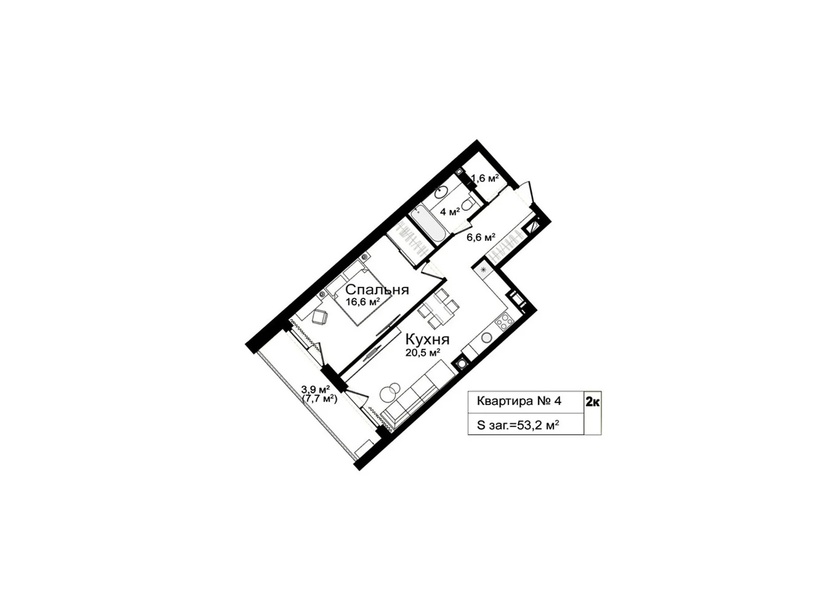 Продається 1-кімнатна квартира 53.2 кв. м у Брюховичах, цена: 48040 $