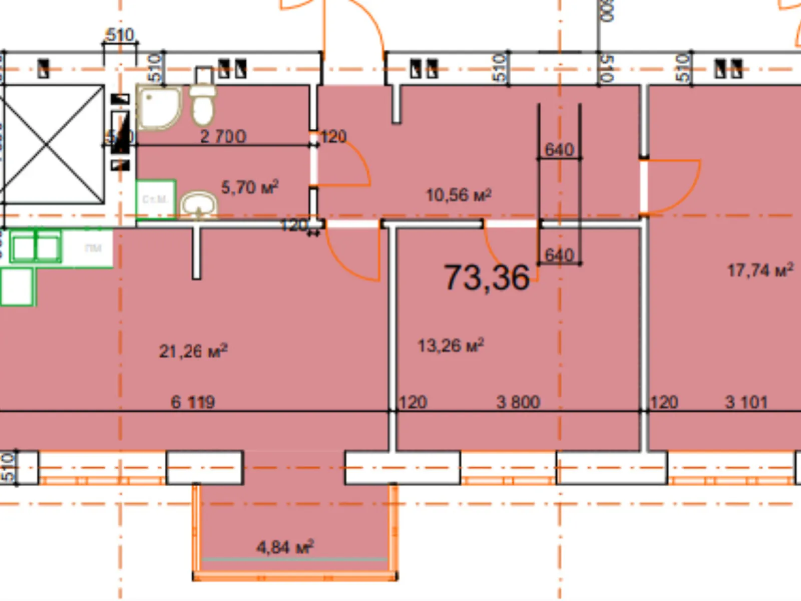 Продается 2-комнатная квартира 73.36 кв. м в Калуше, ул. Малицкой - фото 1