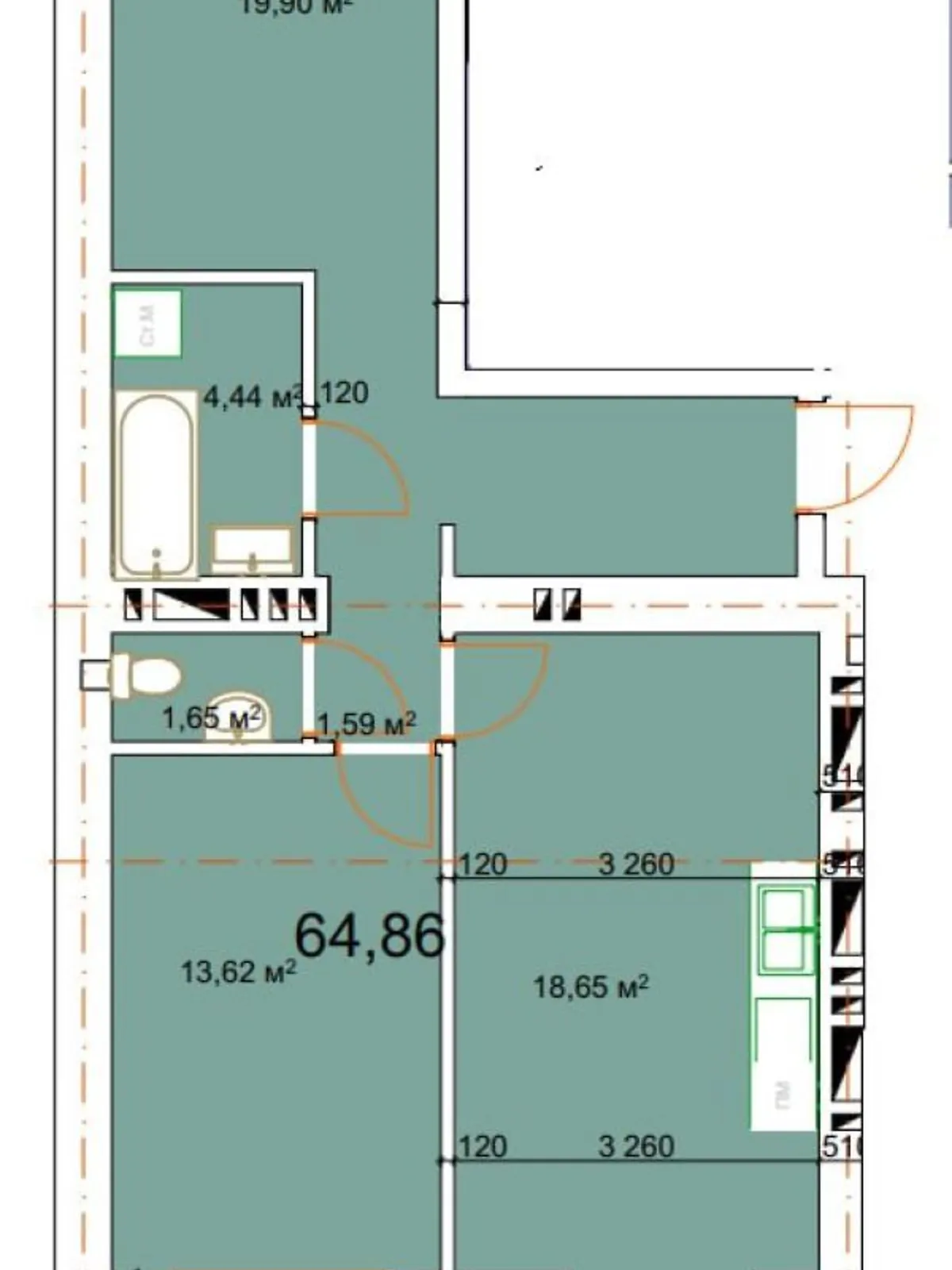 Продается 2-комнатная квартира 64.86 кв. м в Калуше - фото 1