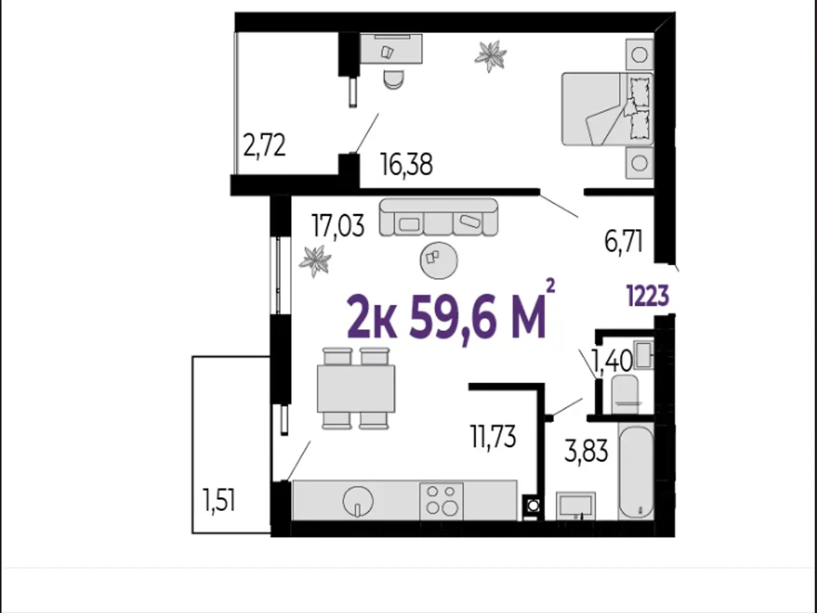 Продается 2-комнатная квартира 56.9 кв. м в Криховцах, ул. 24-го Августа - фото 1