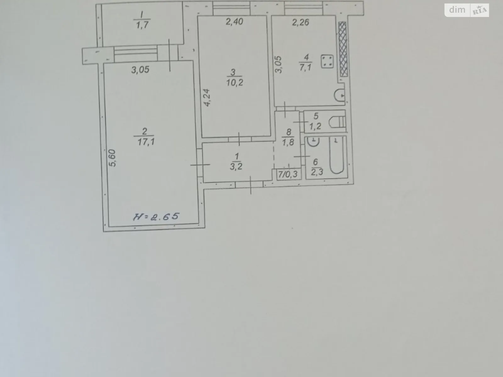 Продається 2-кімнатна квартира 44.9 кв. м у Кривому Розі, вул. Українська, 1