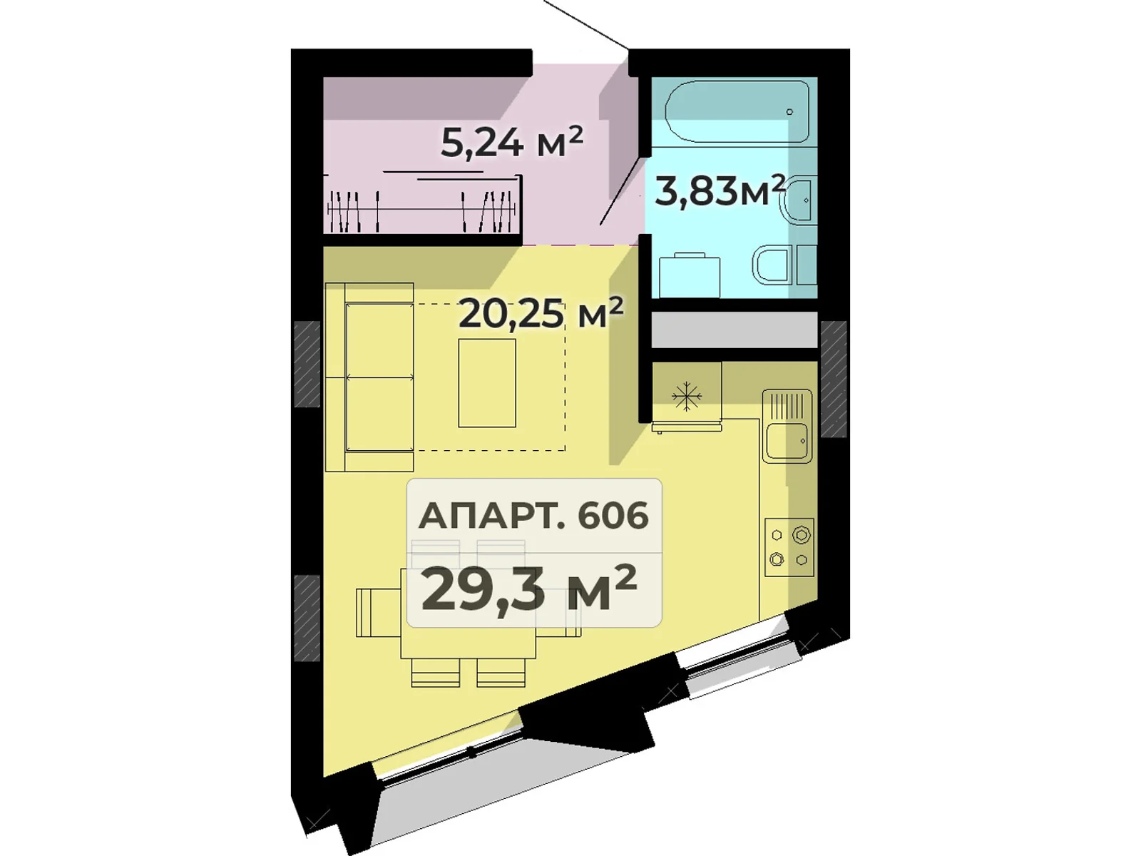 1-комнатная квартира 29.3 кв. м в Тернополе, ул. Збаражская, 8