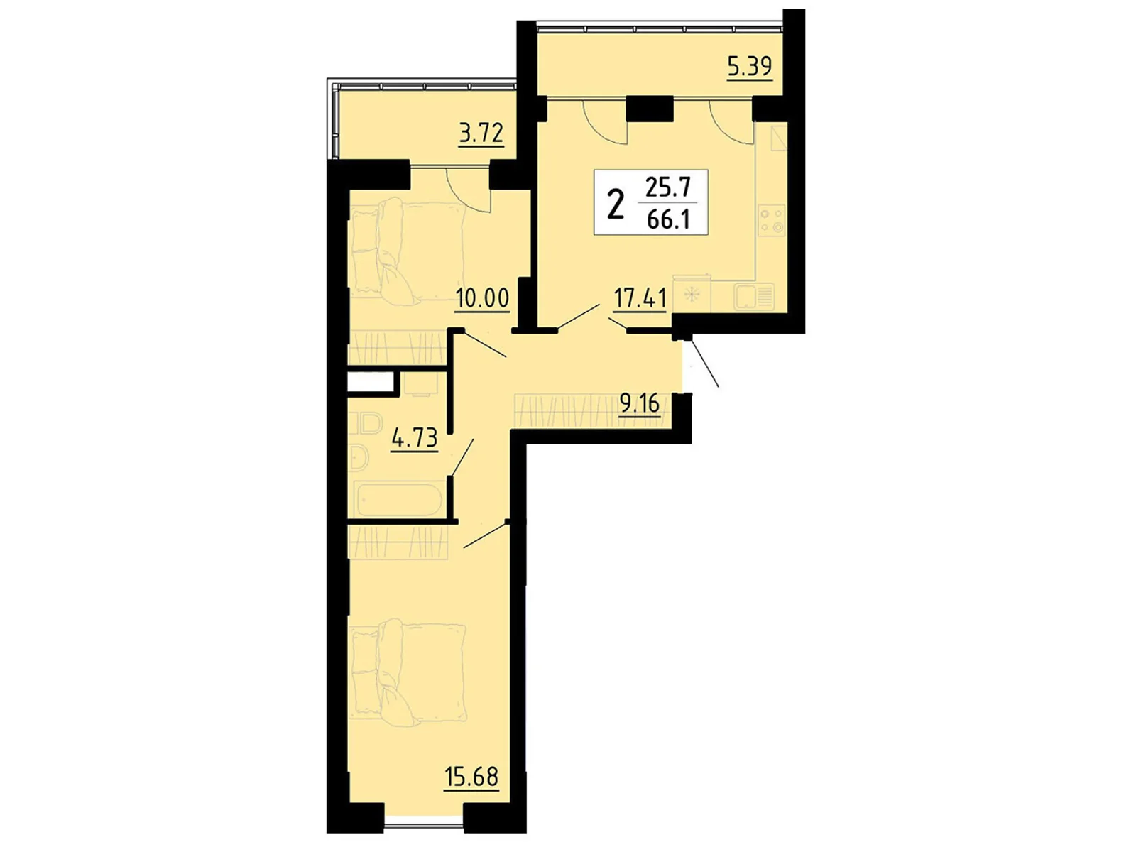 2-комнатная квартира 64.8 кв. м в Тернополе, ул. Энергетическая, 5