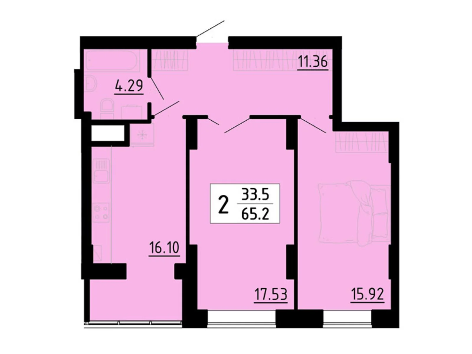 2-кімнатна квартира 65.4 кв. м у Тернополі, вул. Енергетична, 5