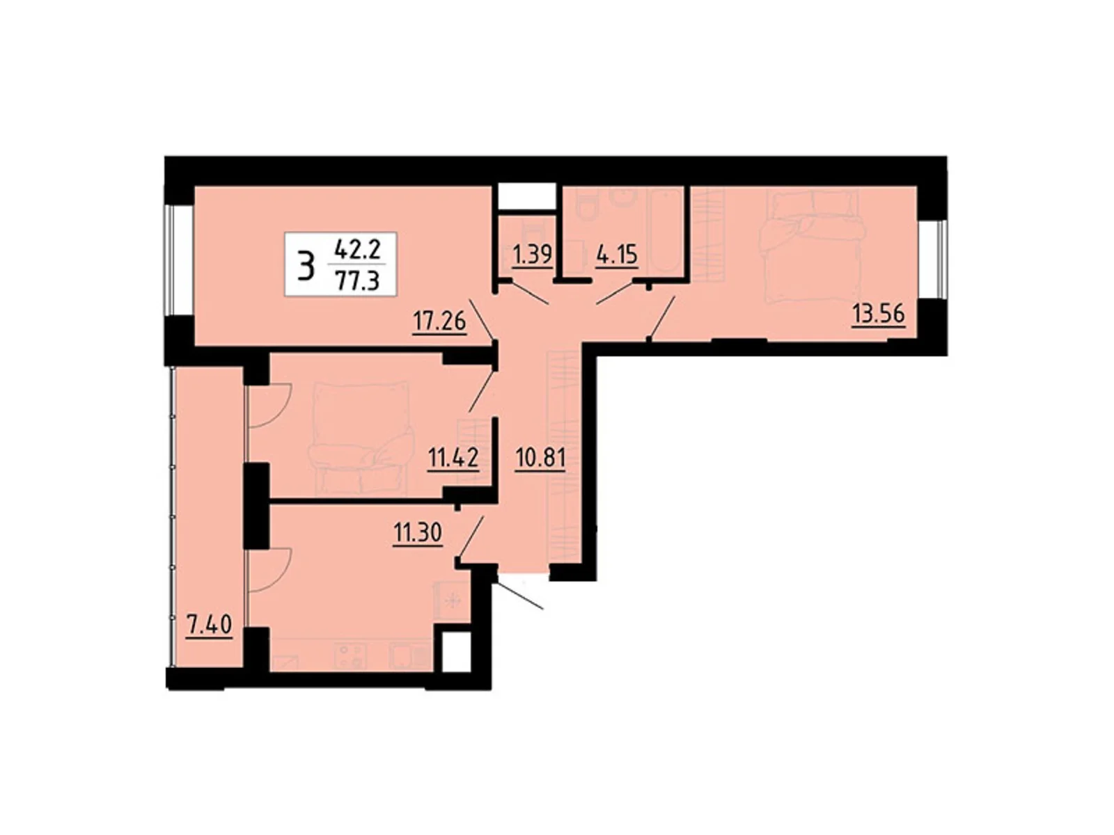 3-кімнатна квартира 77.2 кв. м у Тернополі, вул. Енергетична, 5