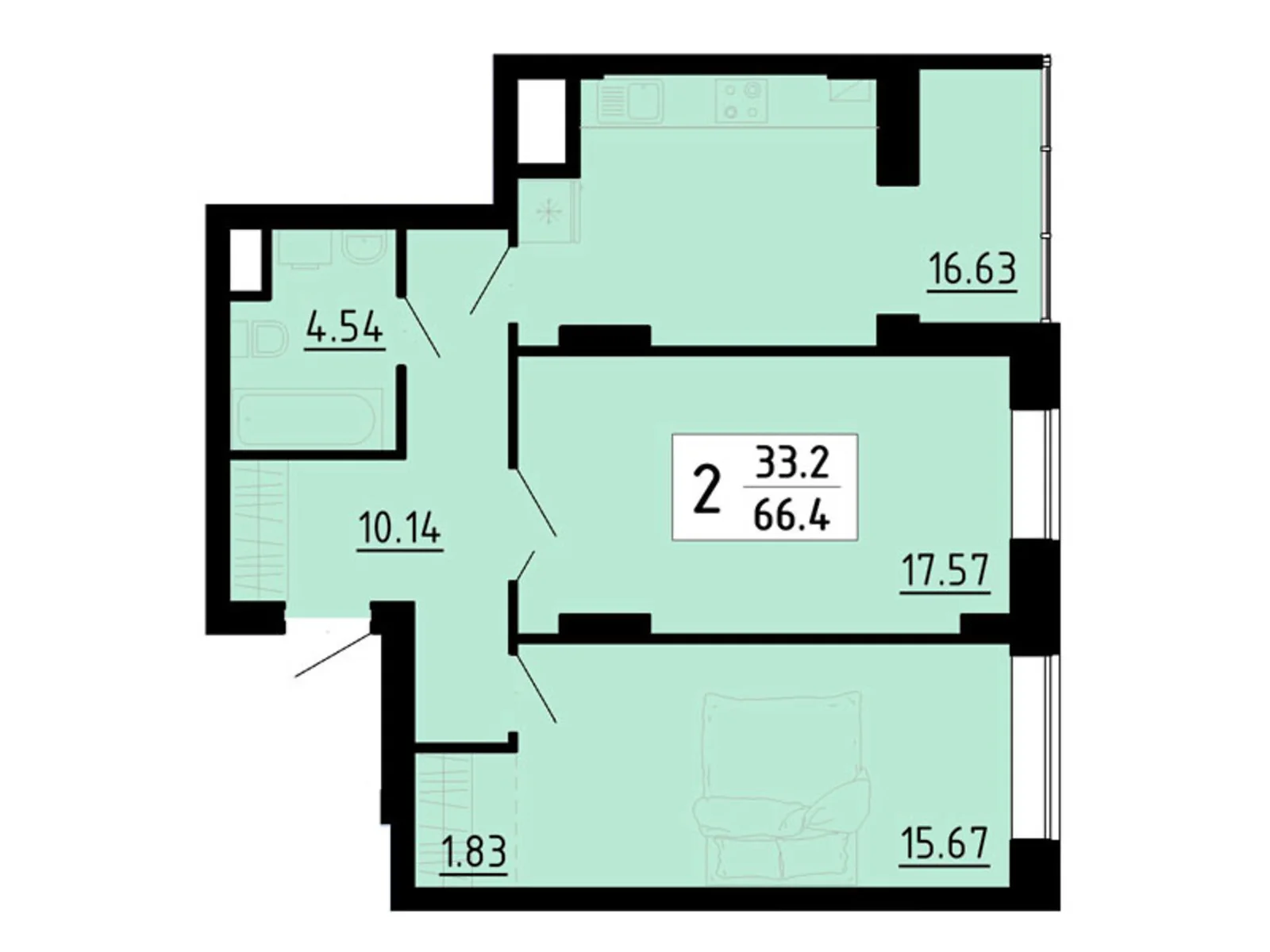 2-кімнатна квартира 68.9 кв. м у Тернополі, цена: 58488 $ - фото 1