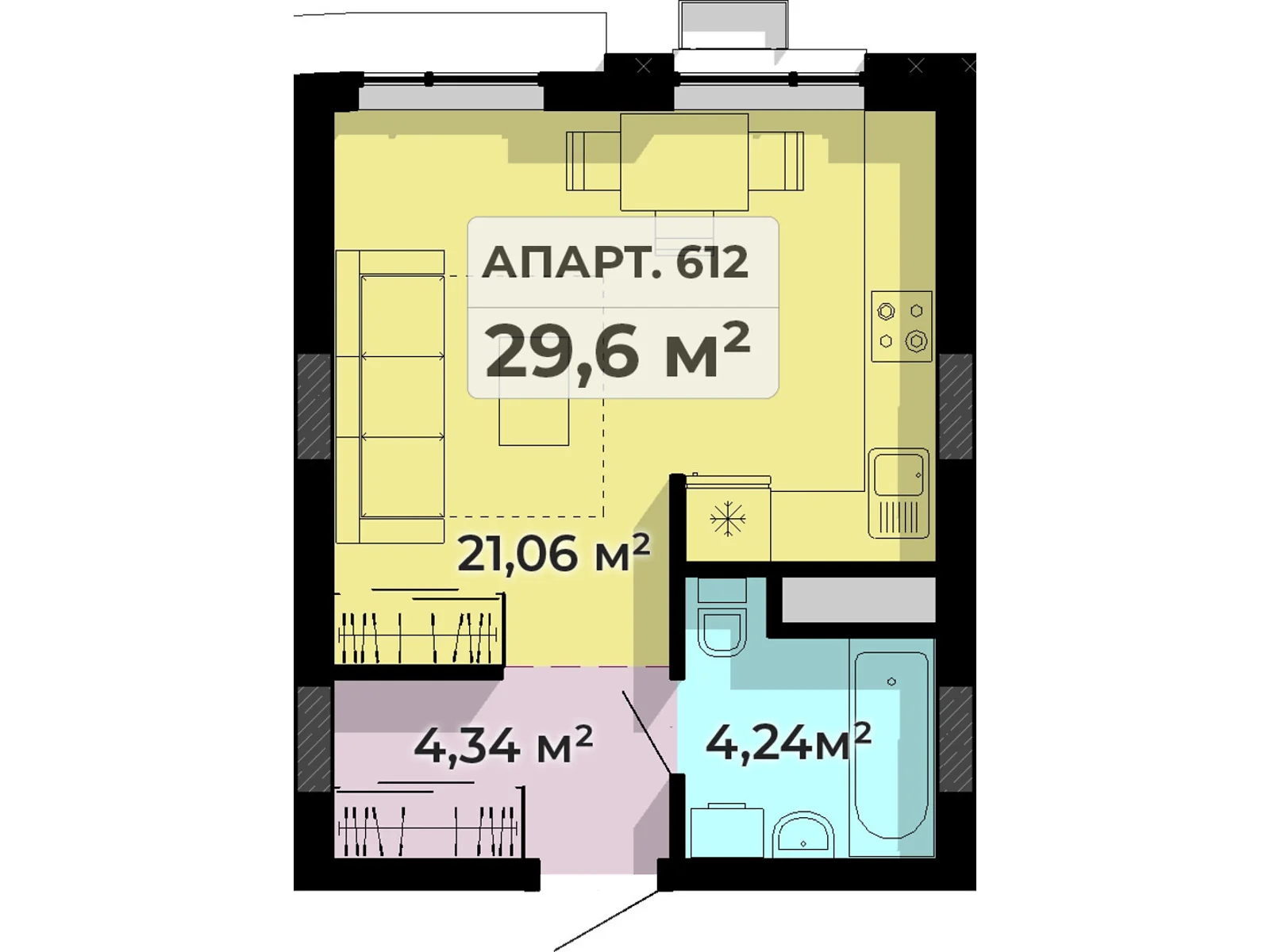 1-кімнатна квартира 29.6 кв. м у Тернополі, вул. Збаразька, 8