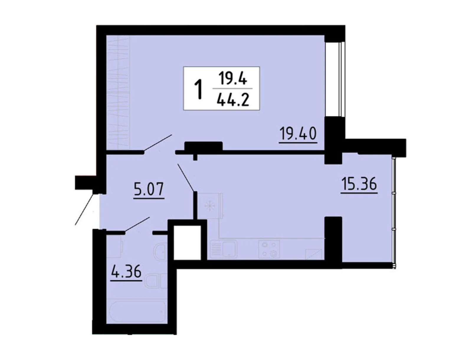 1-комнатная квартира 44.2 кв. м в Тернополе, ул. Энергетическая, 5