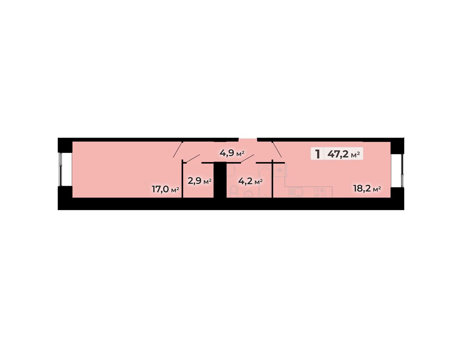 1-комнатная квартира 47.2 кв. м в Тернополе, ул. Довженко Александра, 14Б