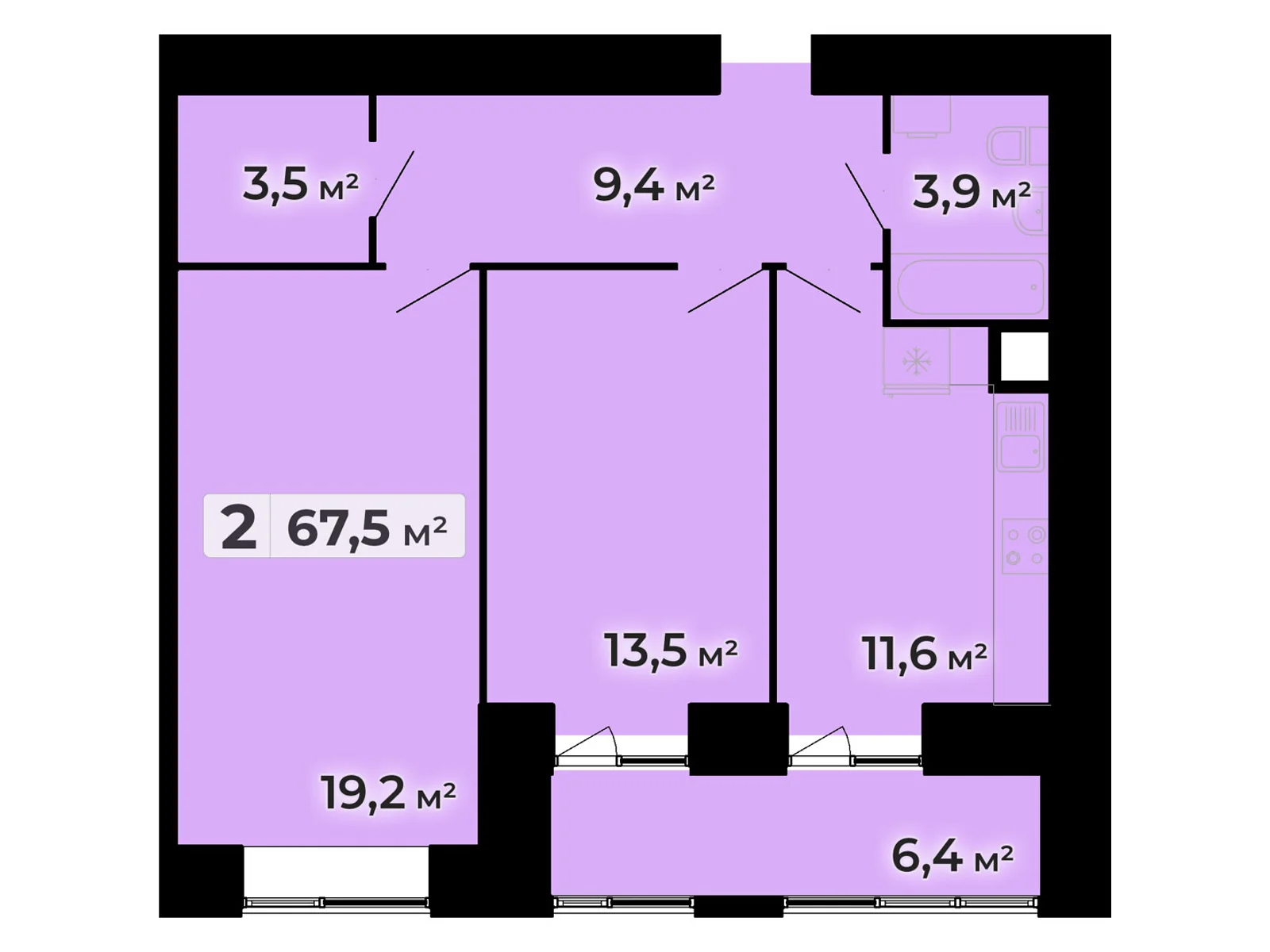 2-комнатная квартира 67.5 кв. м в Тернополе, ул. Довженко Александра, 14Б