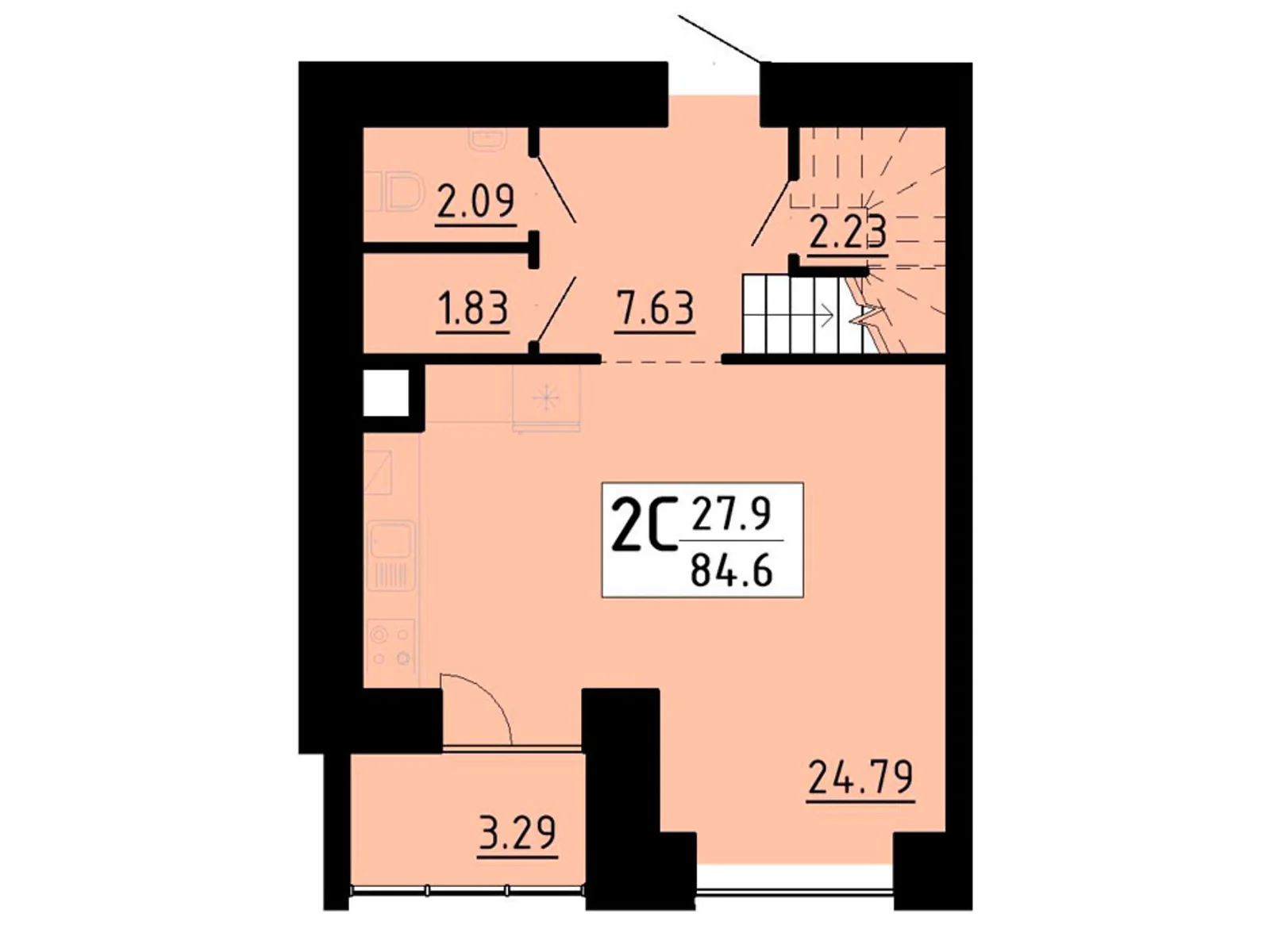 2-комнатная квартира 84.6 кв. м в Тернополе, ул. Академика Сергея Королева