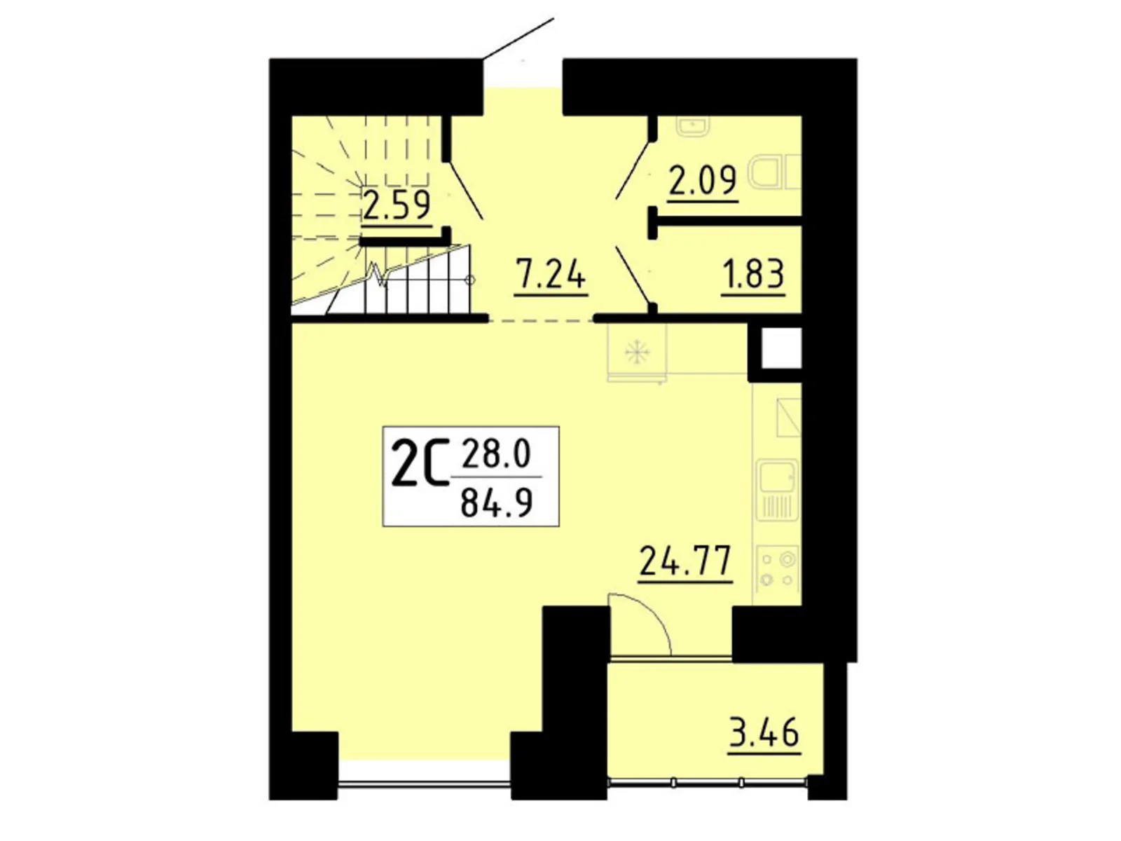 2-комнатная квартира 84.9 кв. м в Тернополе, ул. Академика Сергея Королева