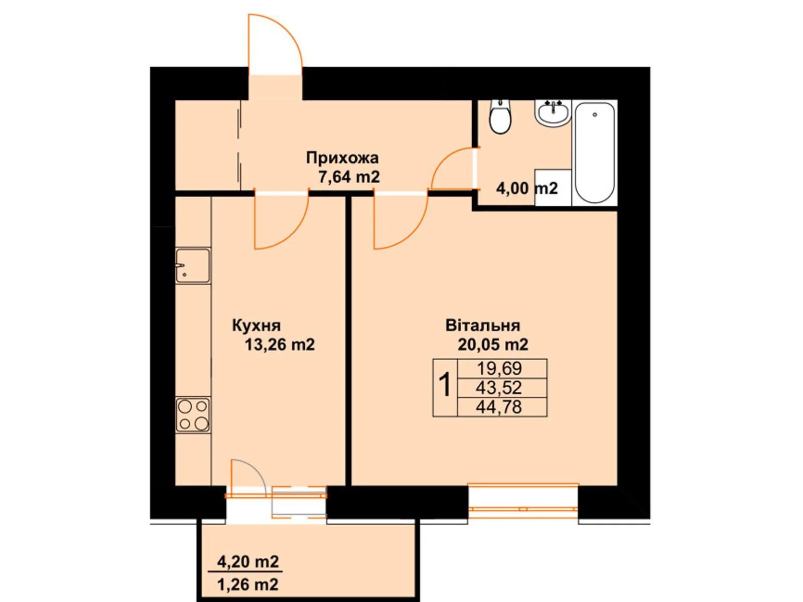 Продается 1-комнатная квартира 44.78 кв. м в Черткове, ул. Млынарская, 14