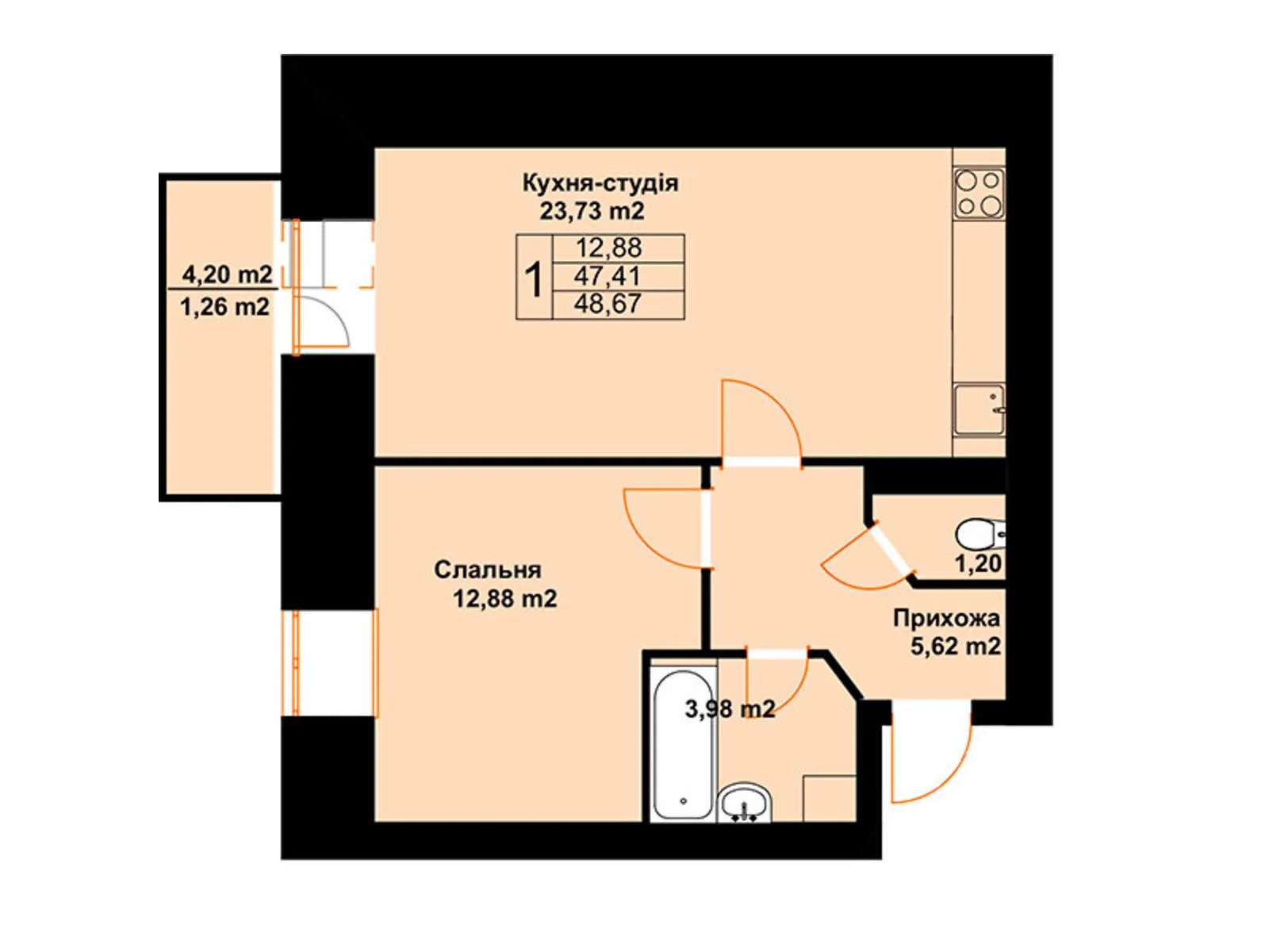 Продается 1-комнатная квартира 48.67 кв. м в Черткове, ул. Млынарская, 14