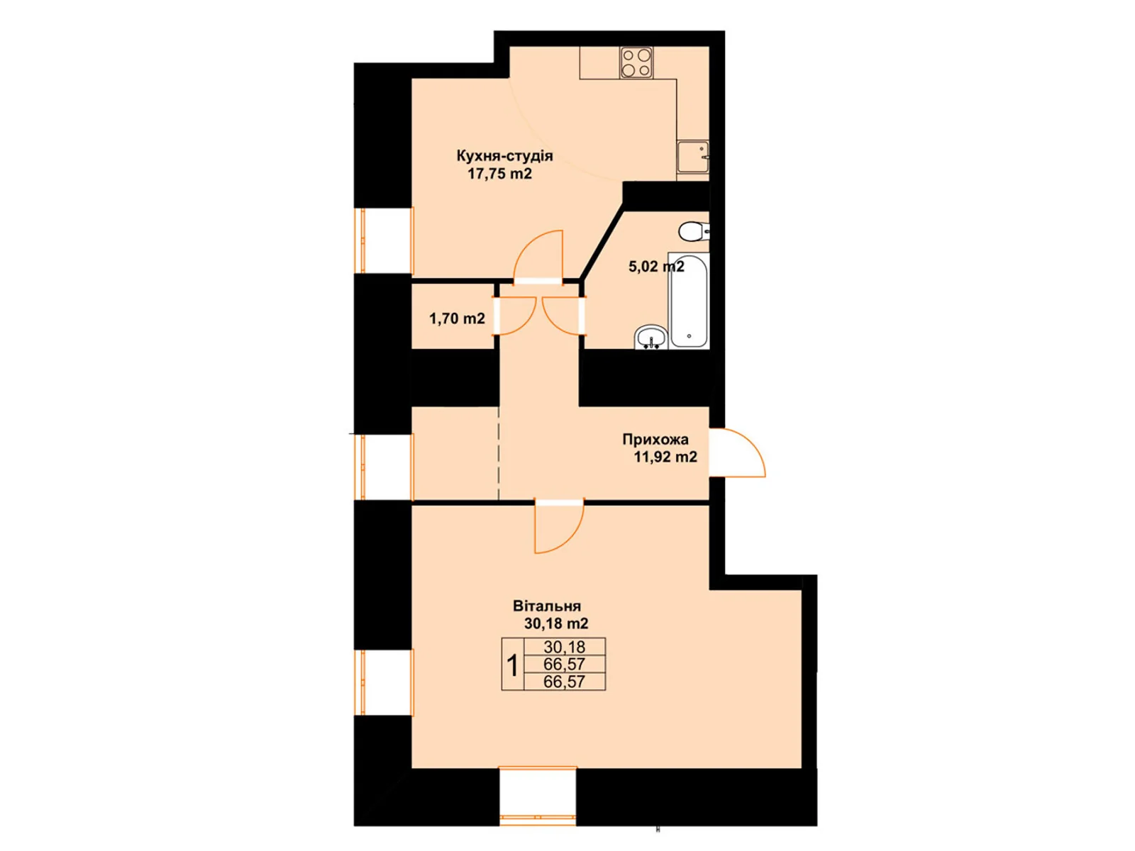 Продается 1-комнатная квартира 66.57 кв. м в Черткове, ул. Млынарская, 14