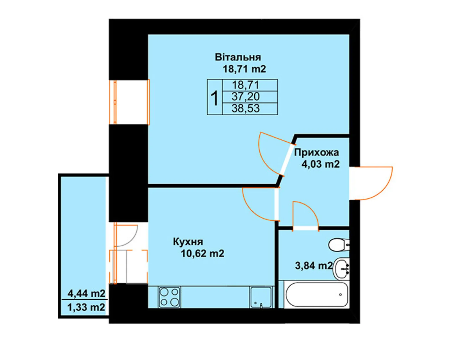 Продається 1-кімнатна квартира 38.53 кв. м у Чорткові, вул. Млинарська, 14