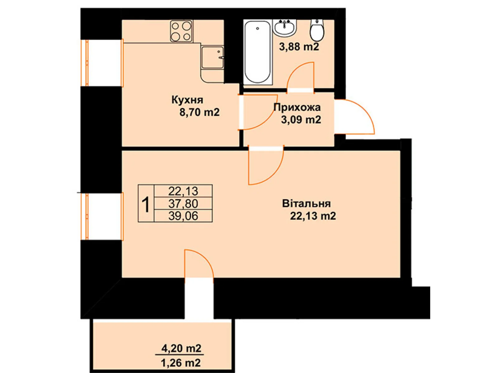 Продается 1-комнатная квартира 39.06 кв. м в Черткове, ул. Млынарская, 14