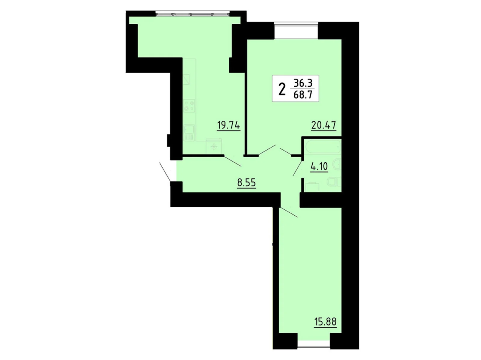 2-комнатная квартира 66 кв. м в Тернополе, ул. Энергетическая, 5 - фото 1